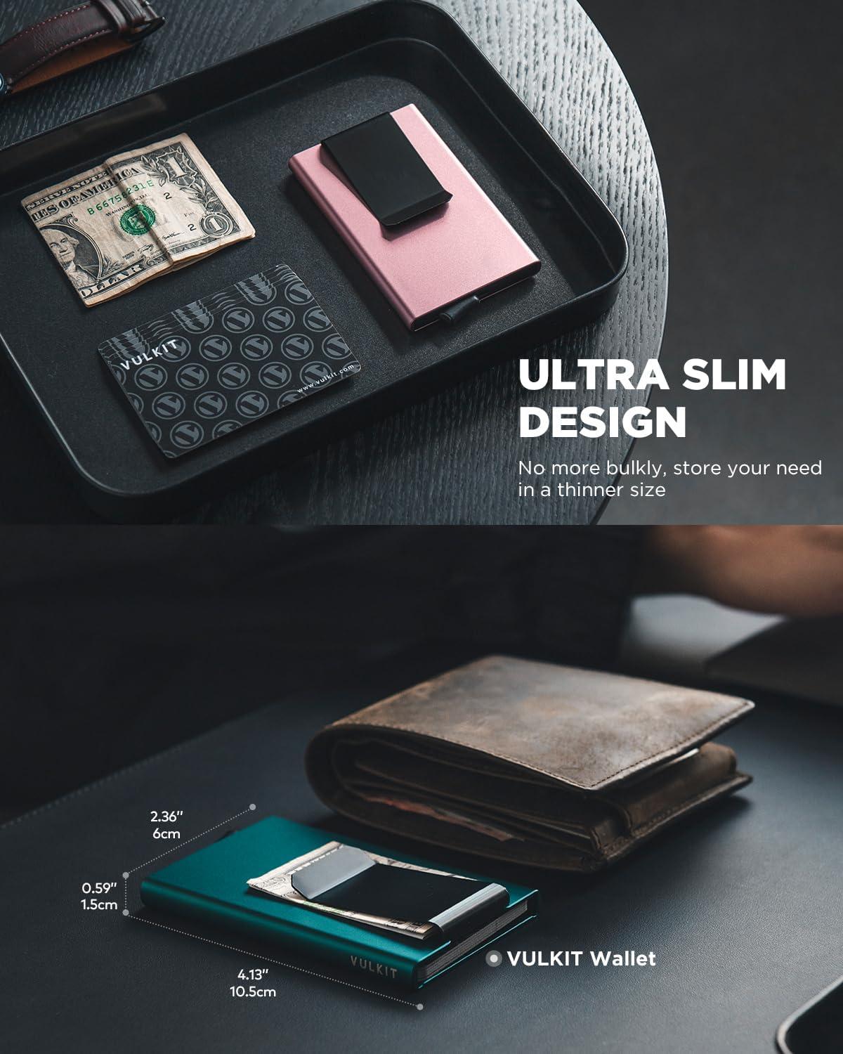 image:imageVULKIT Minimalist Wallet With Money Clip RFID Blocking Pop Up Card Holder Slim Metal Wallet For MenEmerald Green