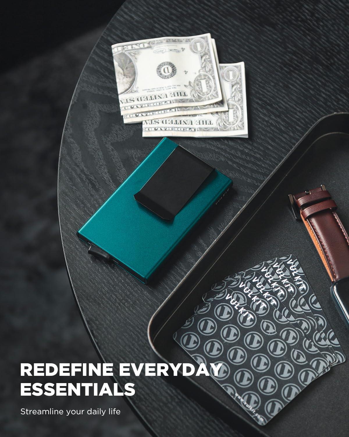 image:imageVULKIT Minimalist Wallet With Money Clip RFID Blocking Pop Up Card Holder Slim Metal Wallet For MenEmerald Green