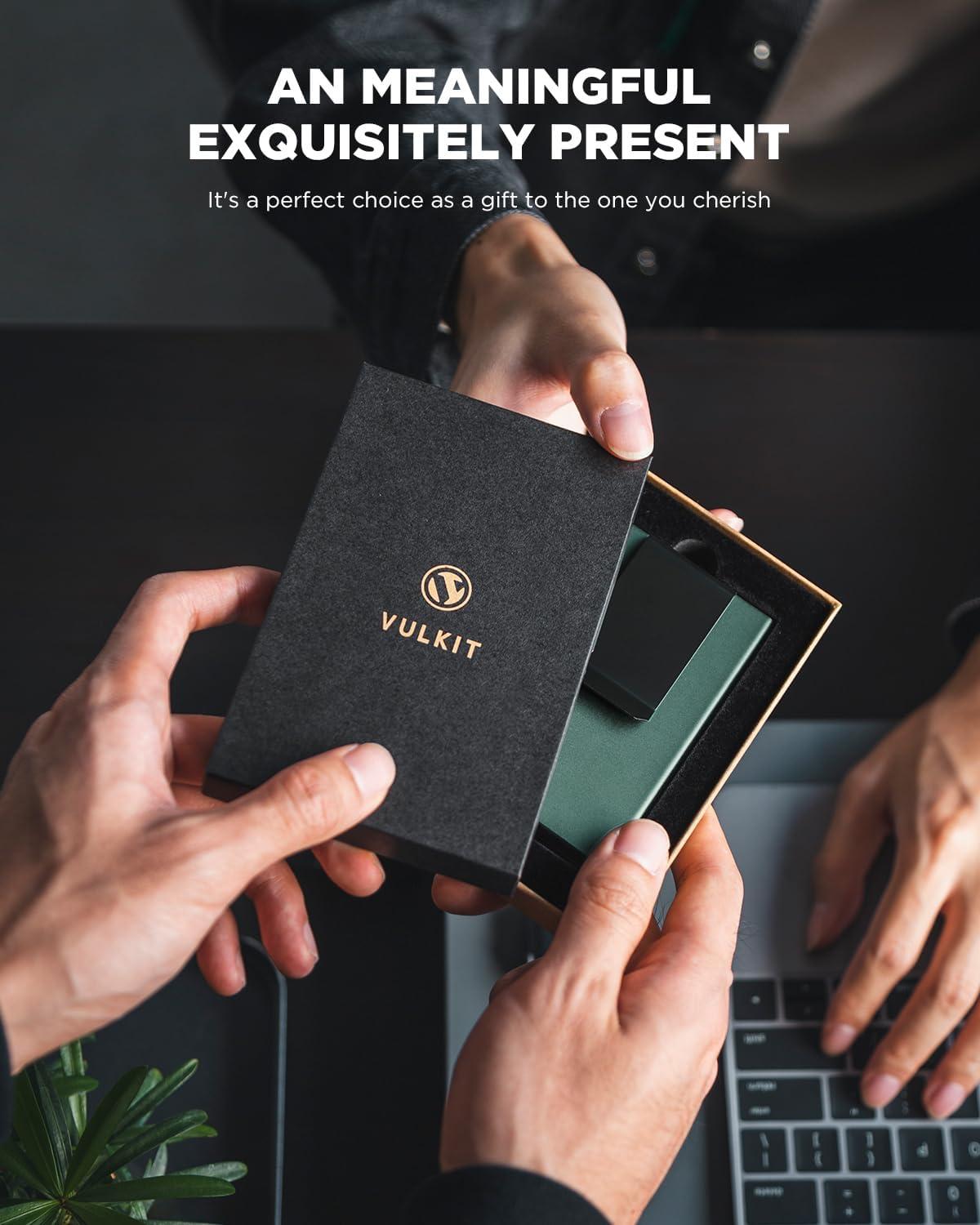 image:imageVULKIT Minimalist Wallet With Money Clip RFID Blocking Pop Up Card Holder Slim Metal Wallet For MenMidnight Green