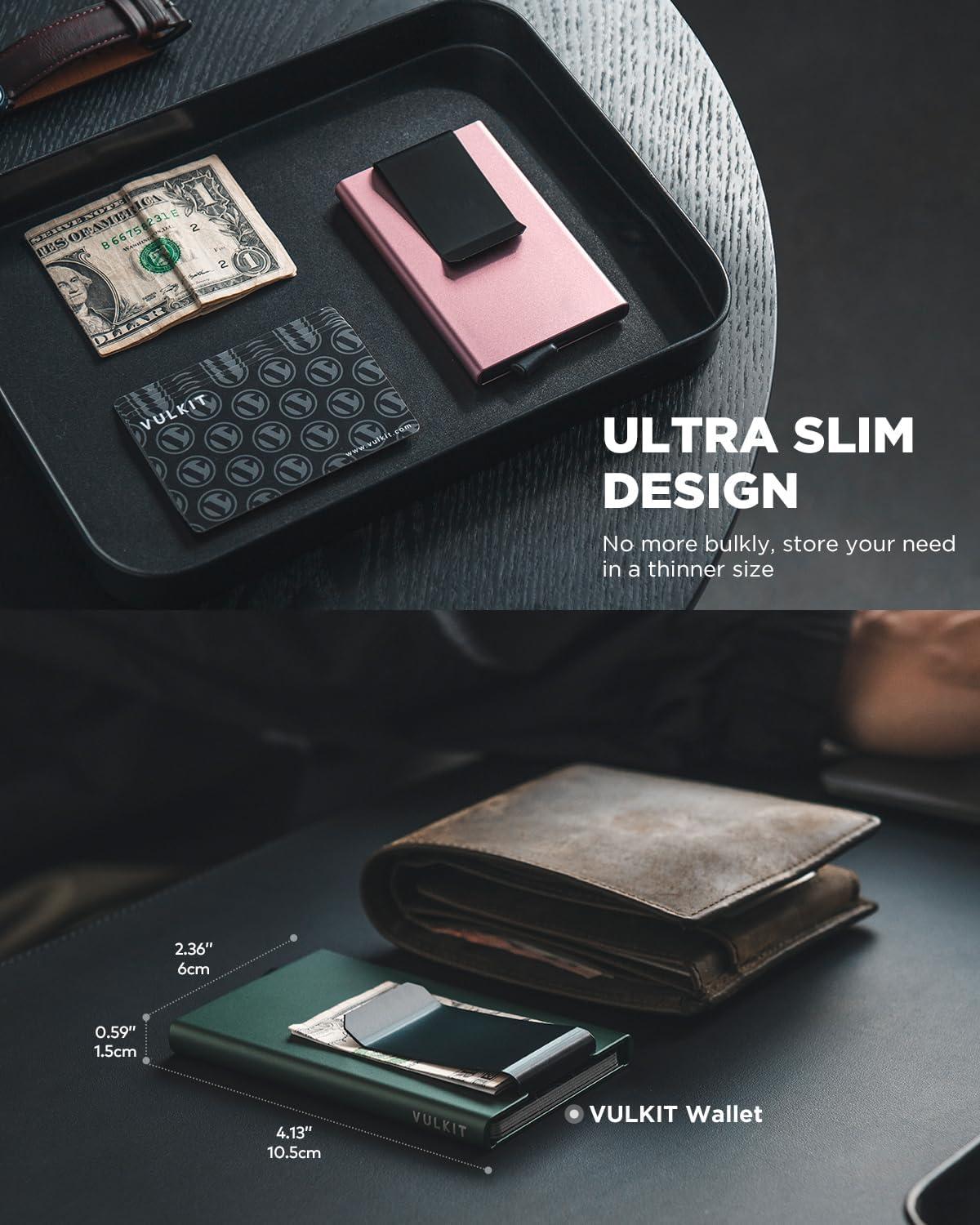 image:imageVULKIT Minimalist Wallet With Money Clip RFID Blocking Pop Up Card Holder Slim Metal Wallet For MenMidnight Green