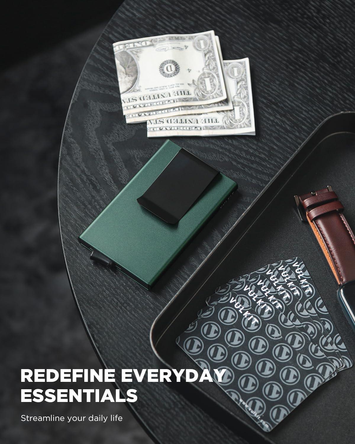 image:imageVULKIT Minimalist Wallet With Money Clip RFID Blocking Pop Up Card Holder Slim Metal Wallet For MenMidnight Green