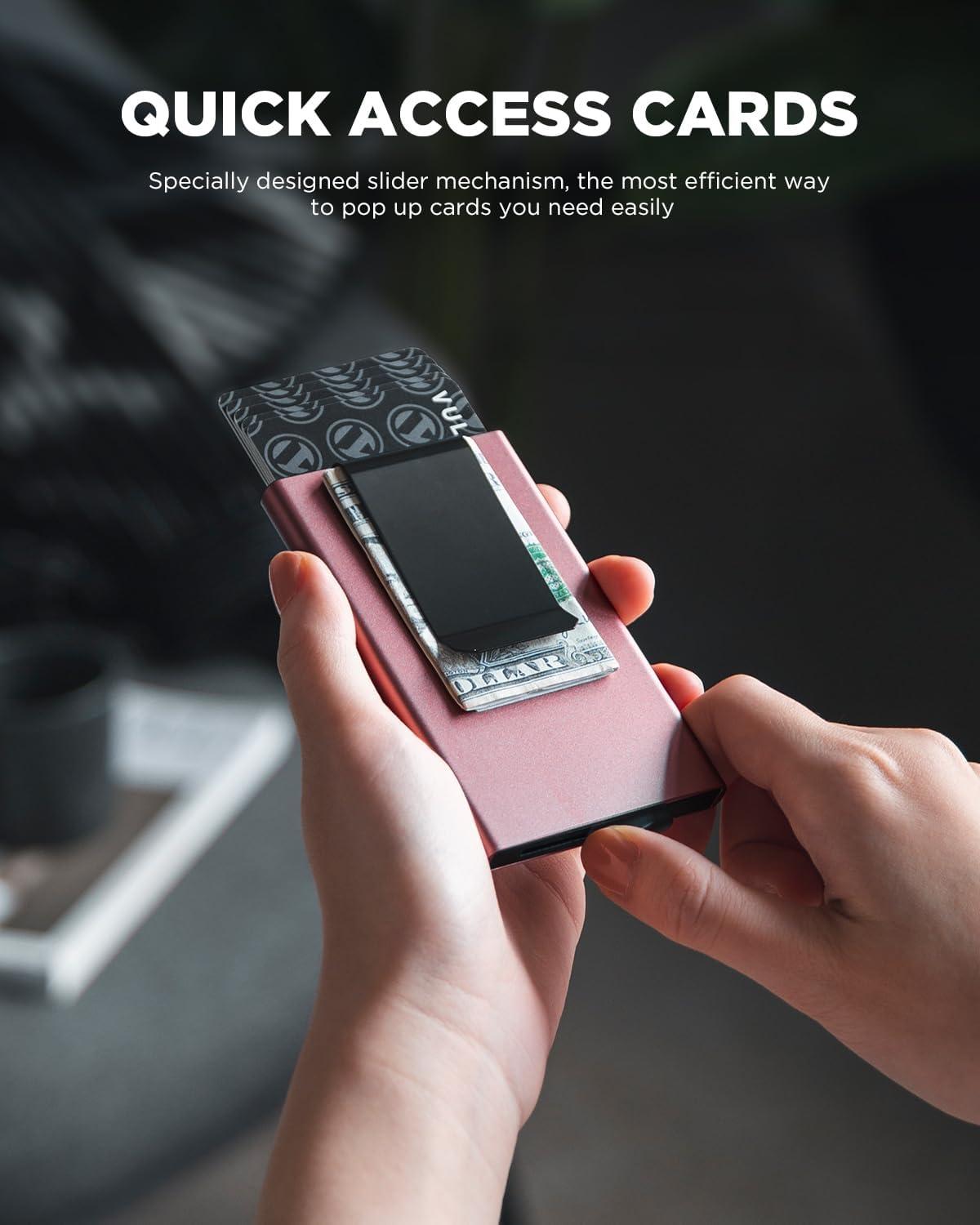 image:imageVULKIT Minimalist Wallet With Money Clip RFID Blocking Pop Up Card Holder Slim Metal Wallet For MenRose Gold