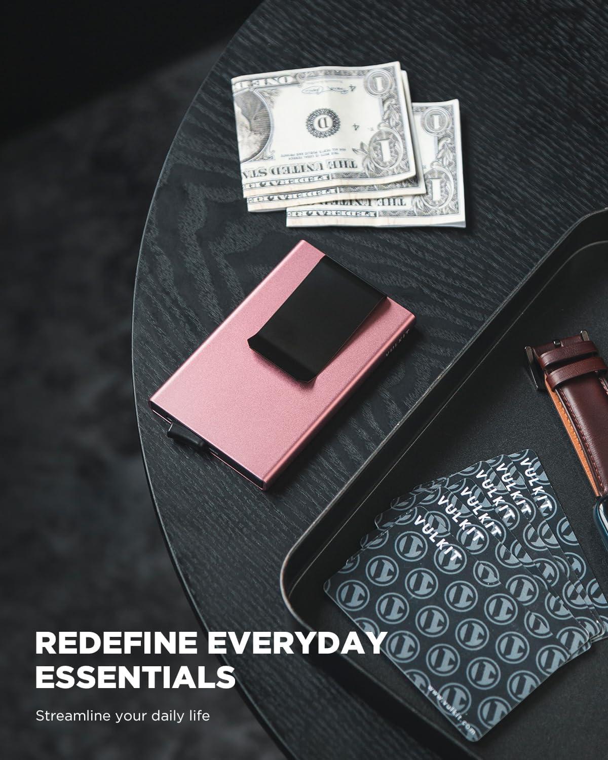 image:imageVULKIT Minimalist Wallet With Money Clip RFID Blocking Pop Up Card Holder Slim Metal Wallet For MenRose Gold