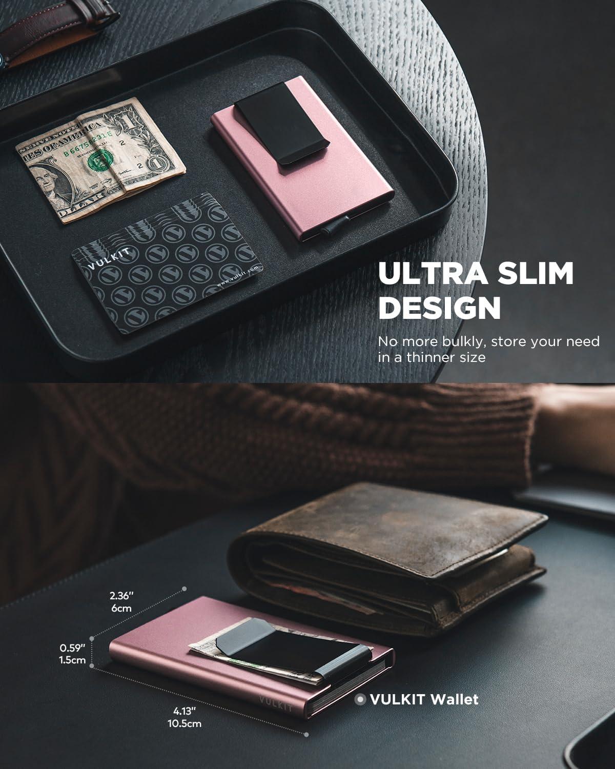 image:imageVULKIT Minimalist Wallet With Money Clip RFID Blocking Pop Up Card Holder Slim Metal Wallet For MenRose Gold