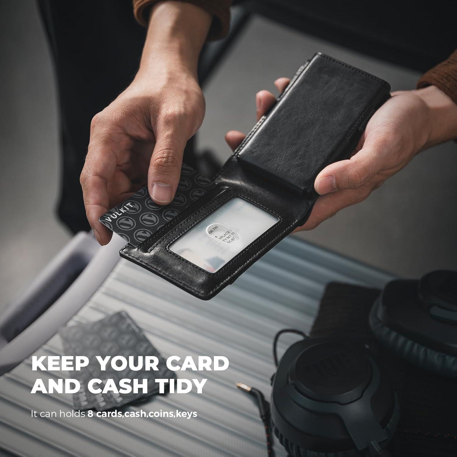 image:imageVULKIT Minimalist Wallet for Men Pop Up Card Holder with RFID Blocking Slim Leather amp Aluminum Front Pocket Wallet for Cash Coins NavyBlack