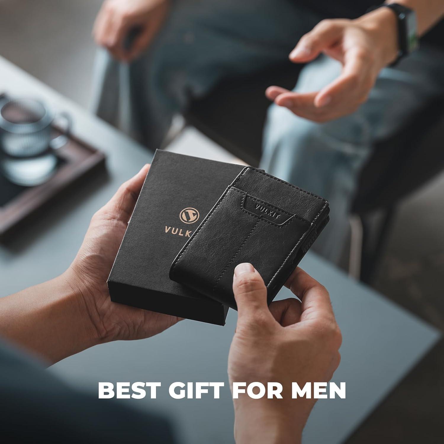 image:imageVULKIT Minimalist Wallet for Men Pop Up Card Holder with RFID Blocking Slim Leather amp Aluminum Front Pocket Wallet for Cash Coins NavyBlack