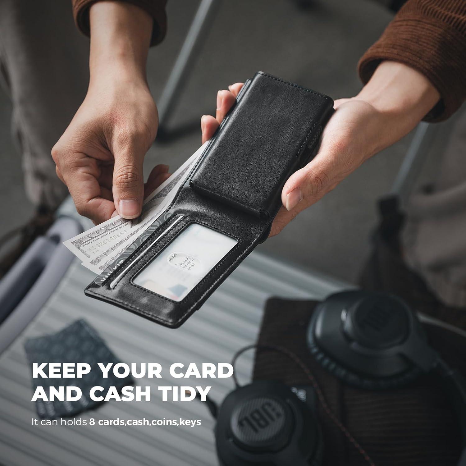 image:imageVULKIT Minimalist Wallet for Men Pop Up Card Holder with RFID Blocking Slim Leather amp Aluminum Front Pocket Wallet for Cash Coins NavyBlack