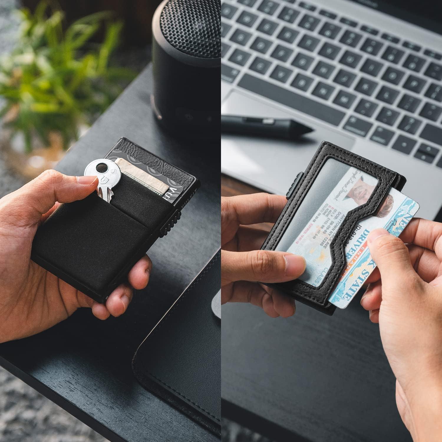 image:imageVULKIT Minimalist Wallet with ID Window amp EDC Pocket Pop Up Card Holder RFID Blocking Slim Wallet Design for Airtag Cash Coins amp Credit CardsBlack