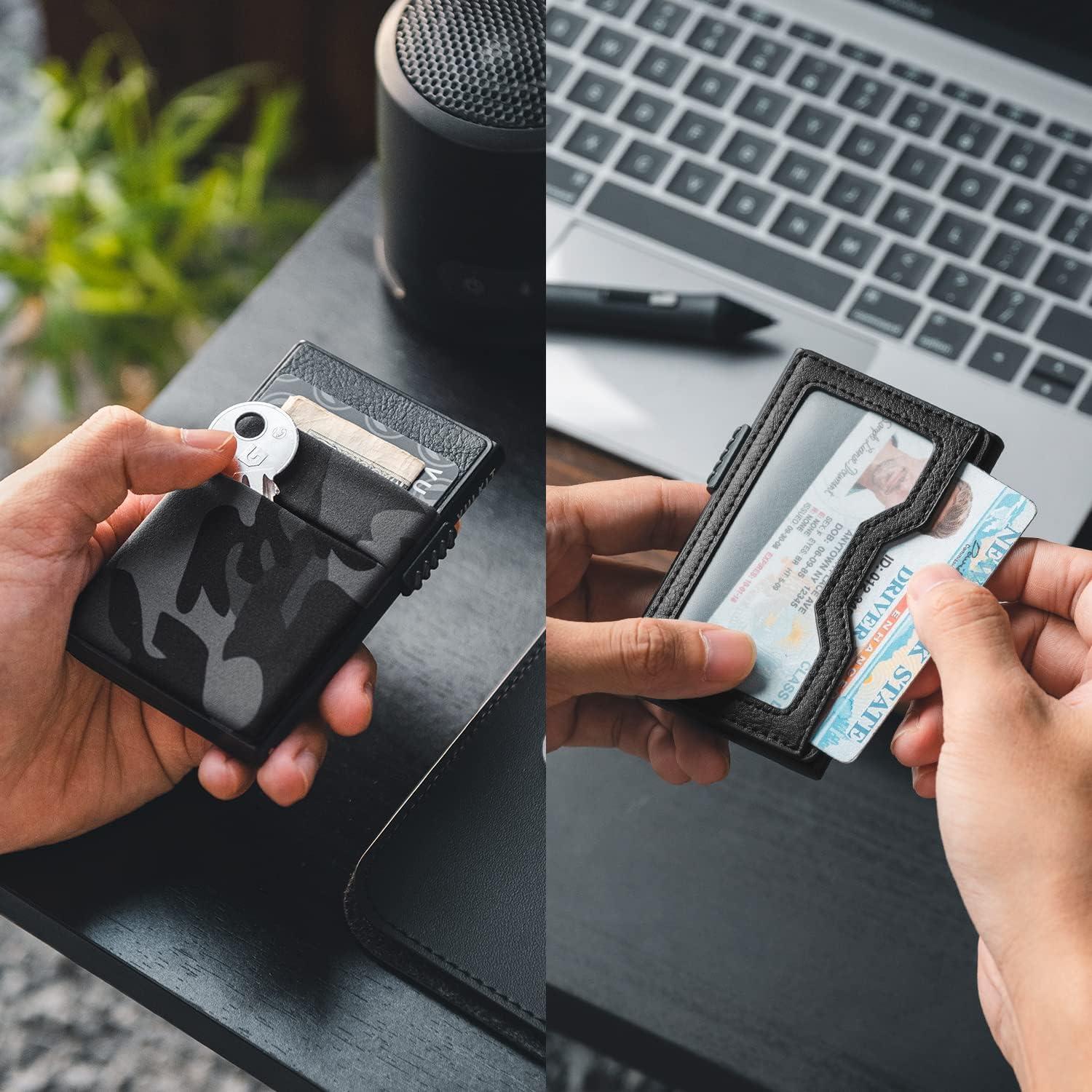 image:imageVULKIT Minimalist Wallet with ID Window amp EDC Pocket Pop Up Card Holder RFID Blocking Slim Wallet Design for Airtag Cash Coins amp Credit CardsBlack Camo