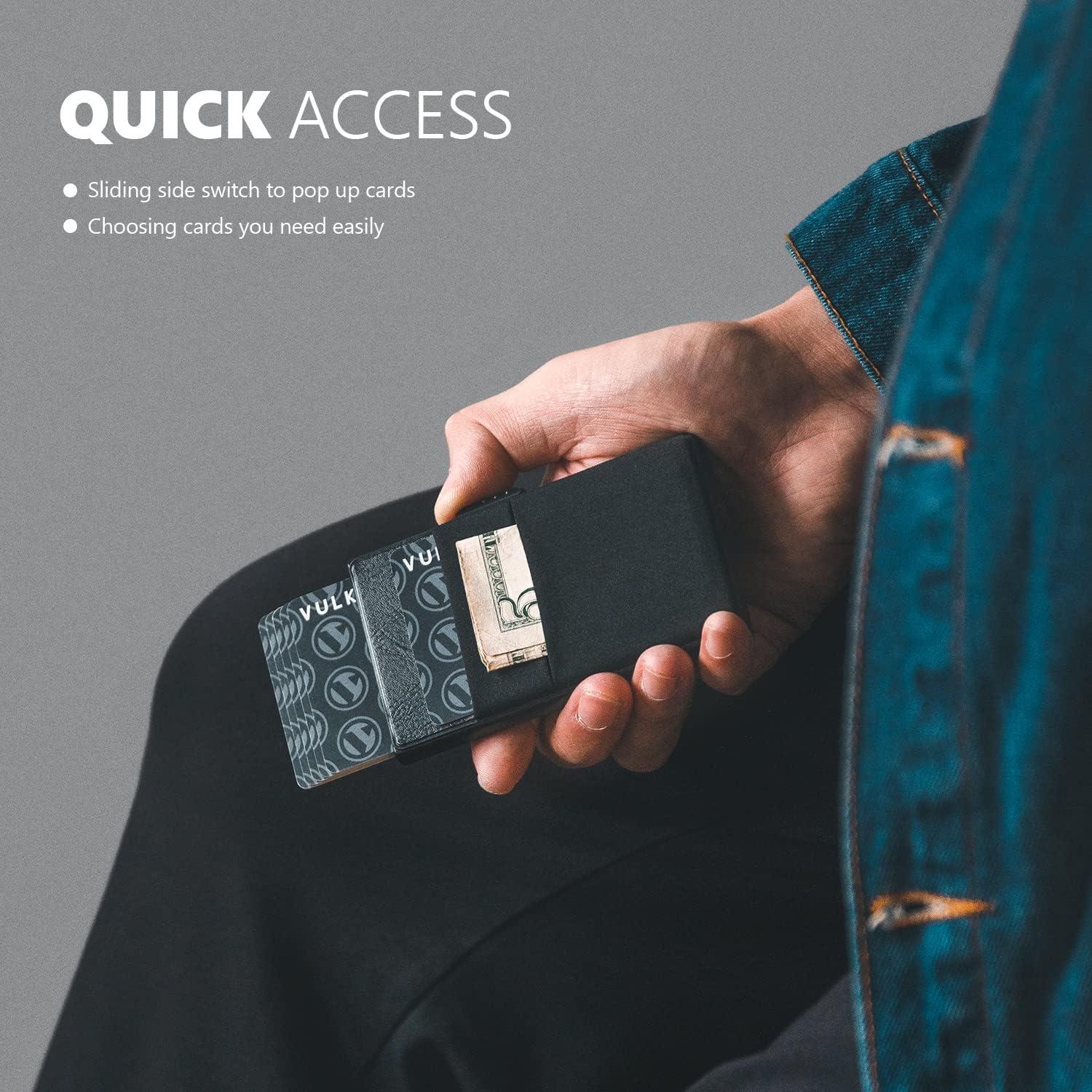 image:imageVULKIT Minimalist Wallet with ID Window amp EDC Pocket Pop Up Card Holder RFID Blocking Slim Wallet Design for Airtag Cash Coins amp Credit CardsBlack