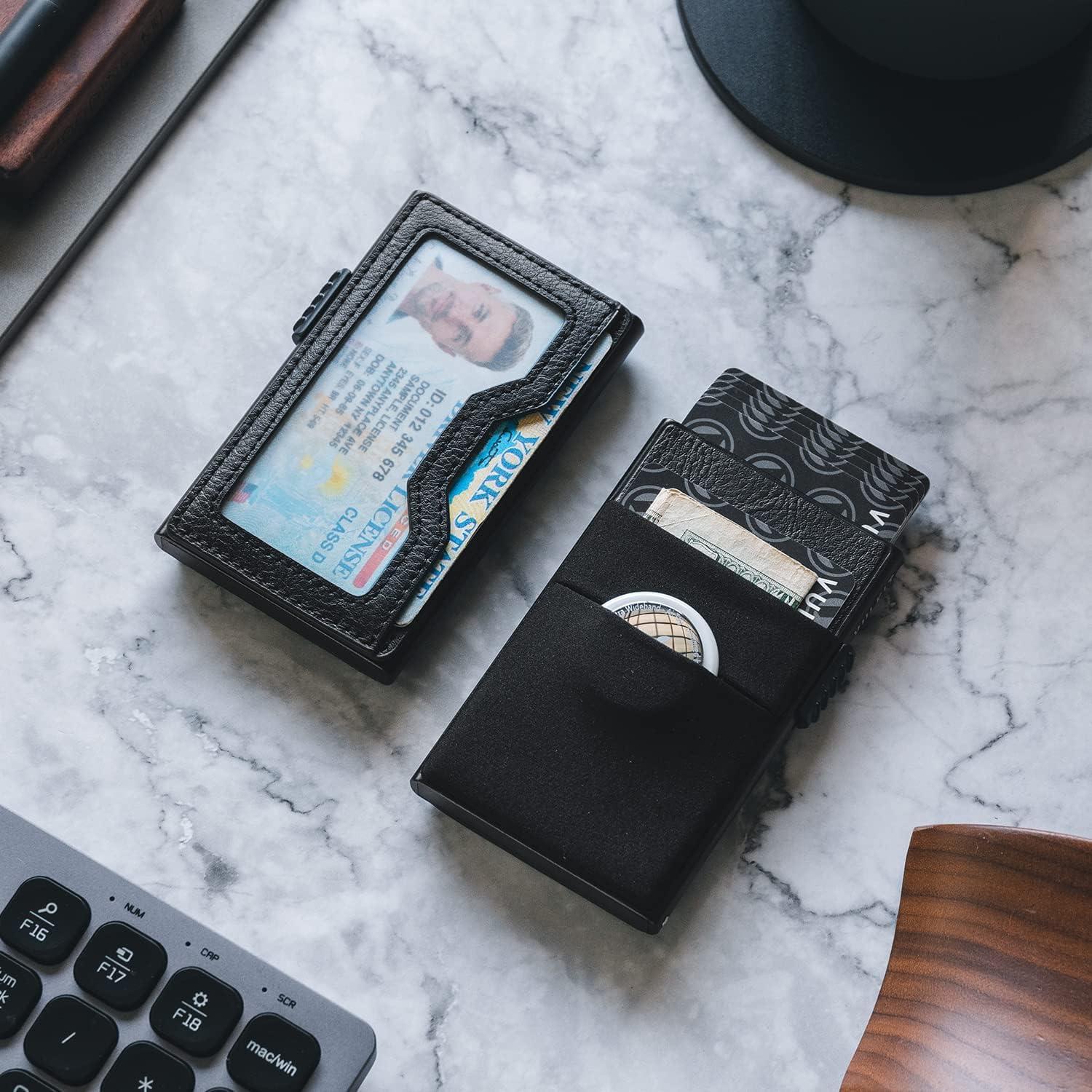 image:imageVULKIT Minimalist Wallet with ID Window amp EDC Pocket Pop Up Card Holder RFID Blocking Slim Wallet Design for Airtag Cash Coins amp Credit CardsBlack