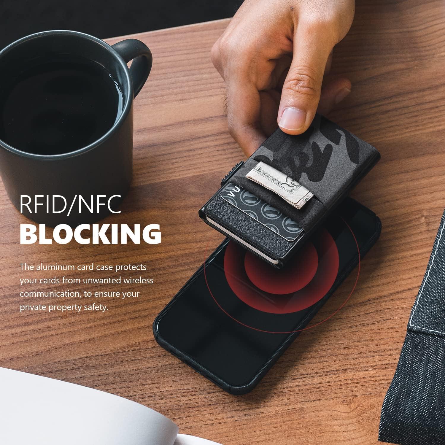 image:imageVULKIT Minimalist Wallet with ID Window amp EDC Pocket Pop Up Card Holder RFID Blocking Slim Wallet Design for Airtag Cash Coins amp Credit CardsBlack Camo
