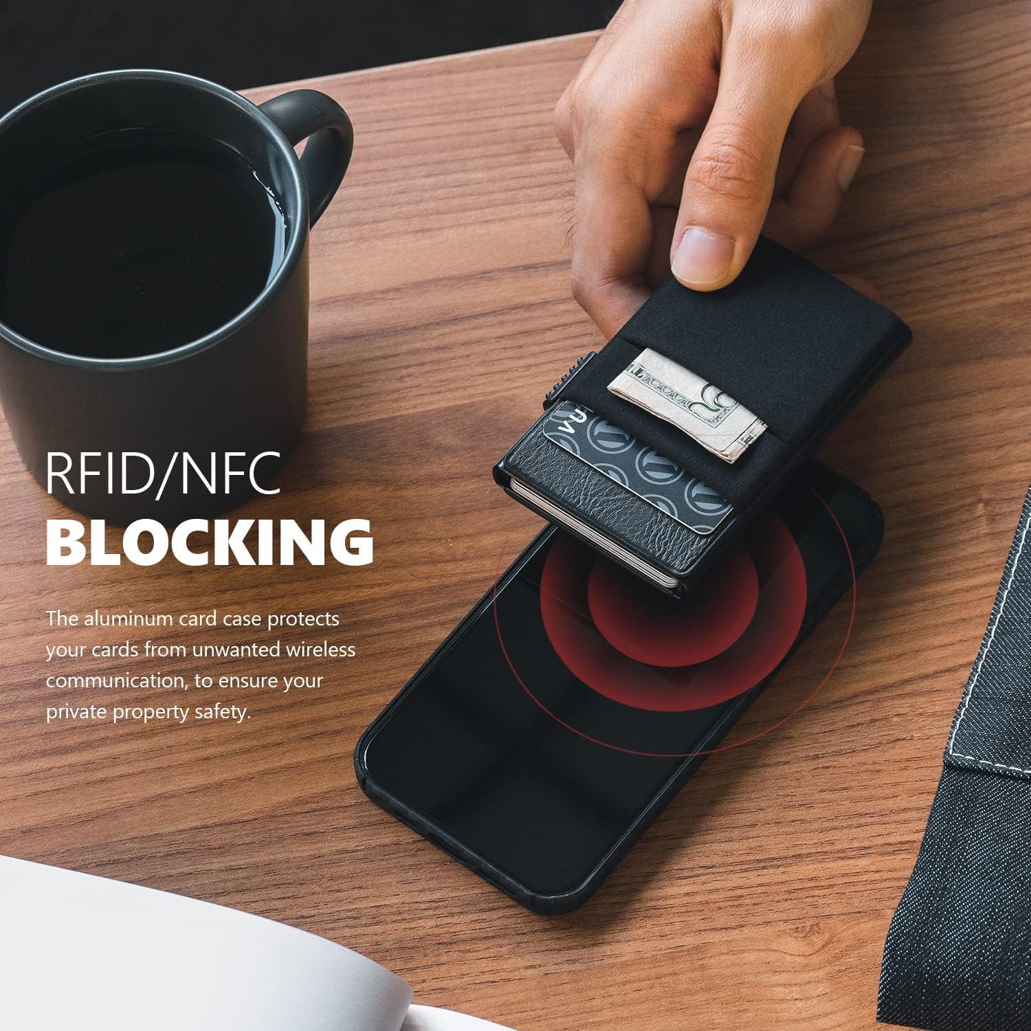 image:imageVULKIT Minimalist Wallet with ID Window amp EDC Pocket Pop Up Card Holder RFID Blocking Slim Wallet Design for Airtag Cash Coins amp Credit CardsBlack