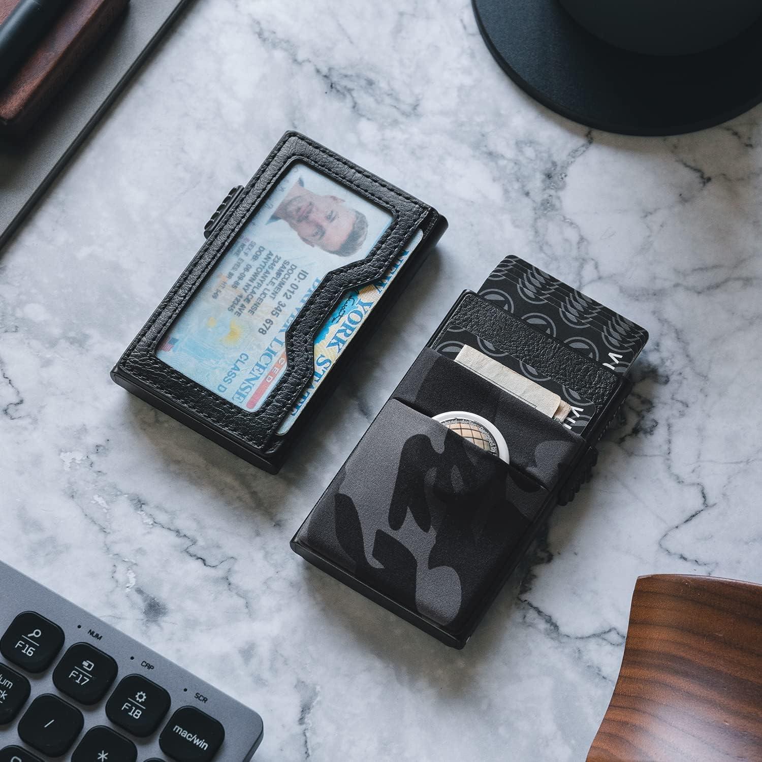 image:imageVULKIT Minimalist Wallet with ID Window amp EDC Pocket Pop Up Card Holder RFID Blocking Slim Wallet Design for Airtag Cash Coins amp Credit CardsBlack Camo