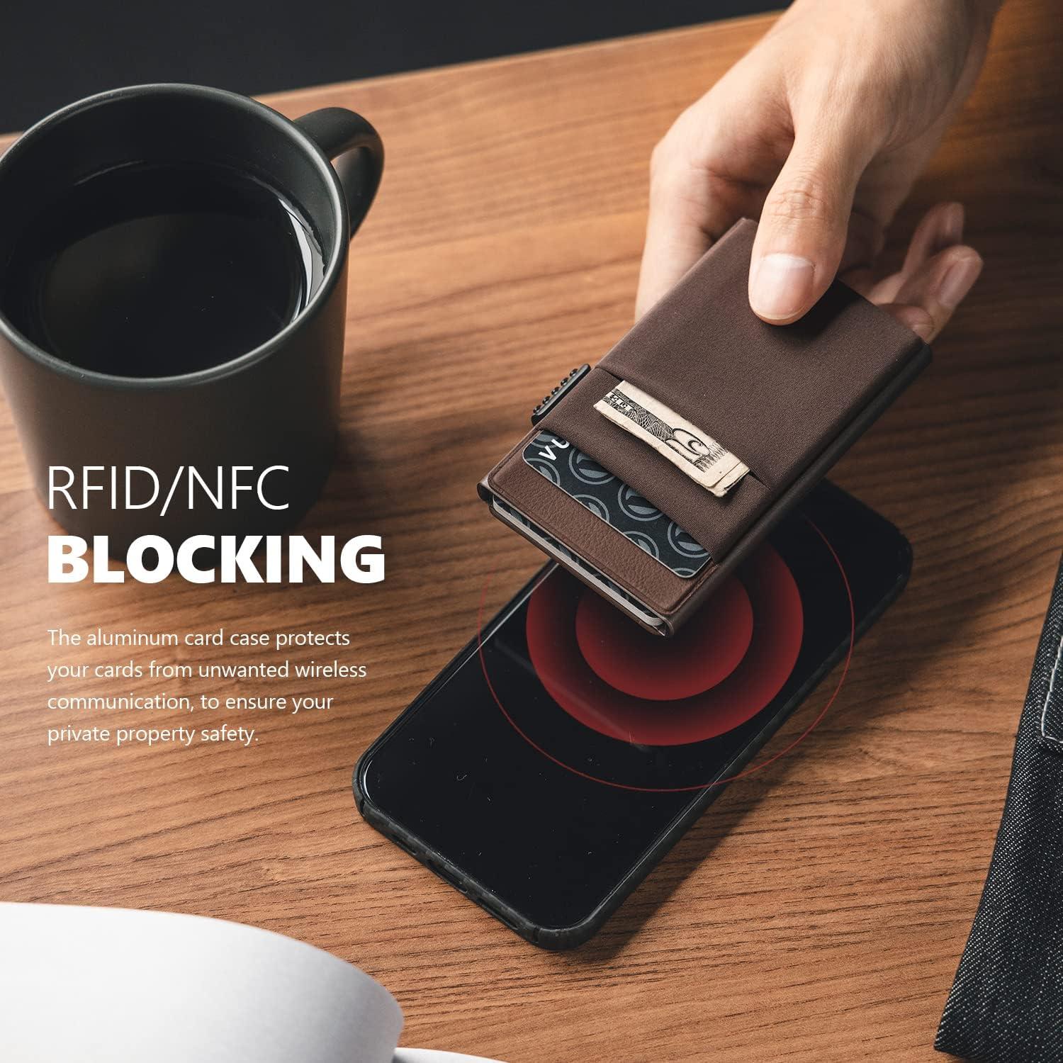 image:imageVULKIT Minimalist Wallet with ID Window amp EDC Pocket Pop Up Card Holder RFID Blocking Slim Wallet Design for Airtag Cash Coins amp Credit CardsEspresso