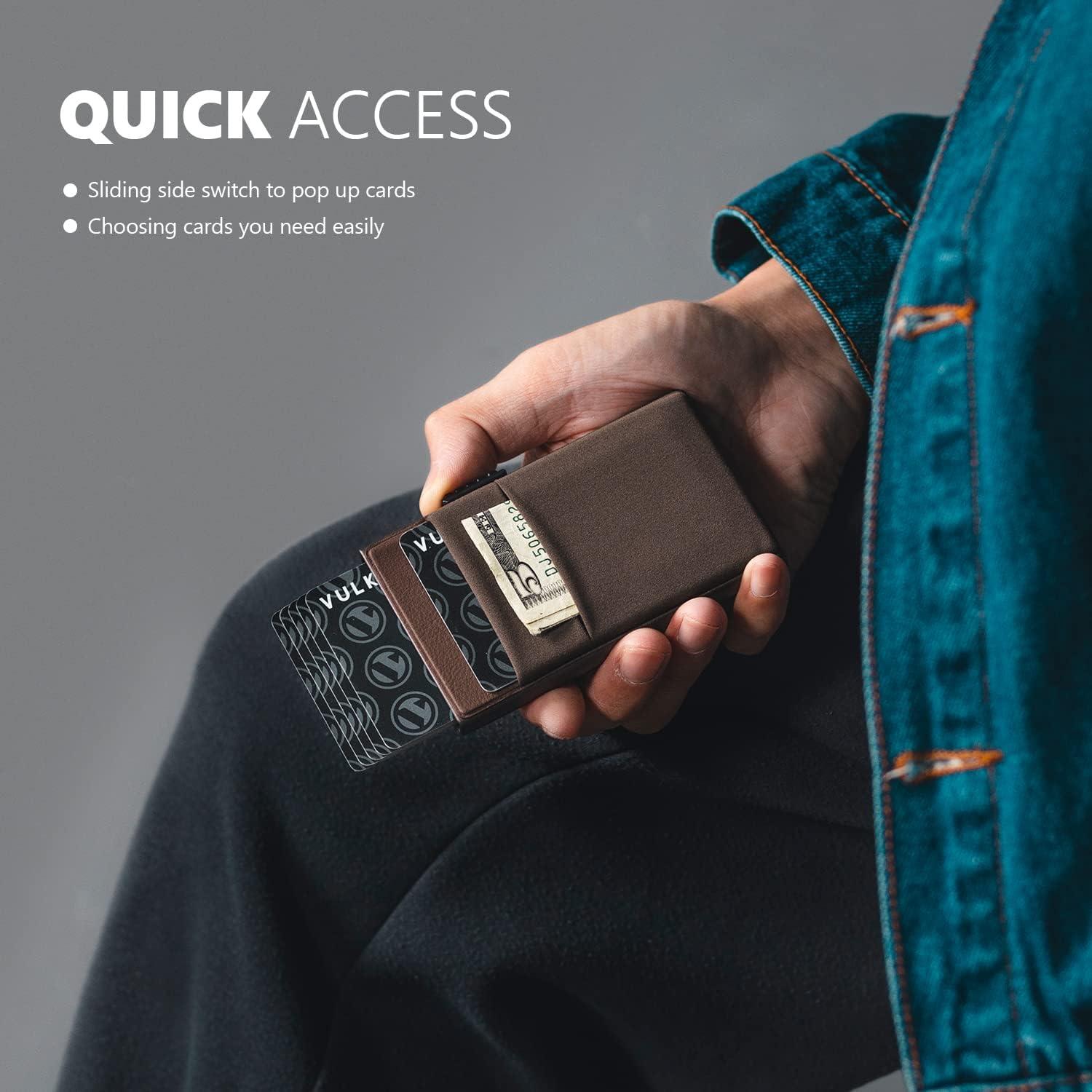image:imageVULKIT Minimalist Wallet with ID Window amp EDC Pocket Pop Up Card Holder RFID Blocking Slim Wallet Design for Airtag Cash Coins amp Credit CardsEspresso