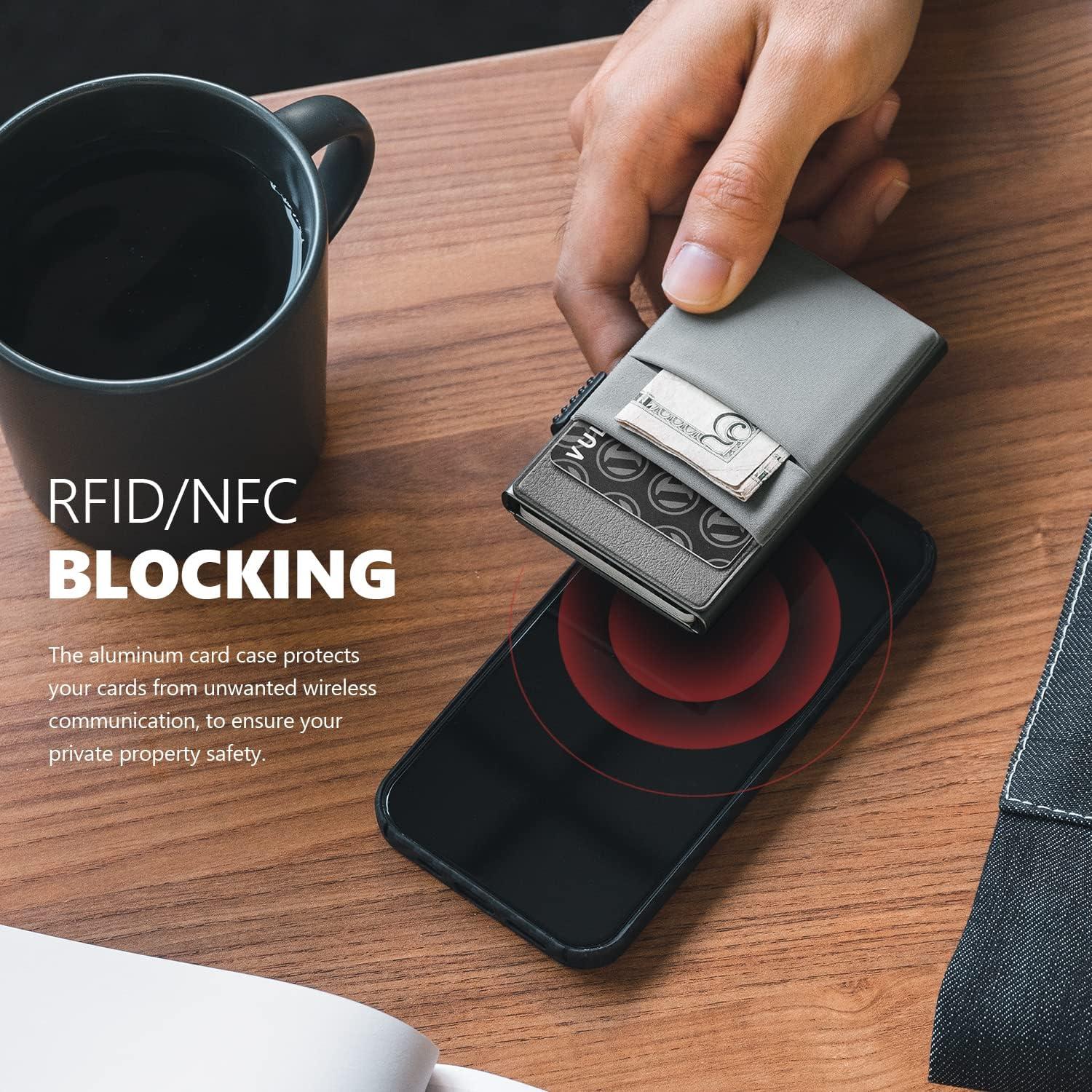 image:imageVULKIT Minimalist Wallet with ID Window amp EDC Pocket Pop Up Card Holder RFID Blocking Slim Wallet Design for Airtag Cash Coins amp Credit CardsGrey