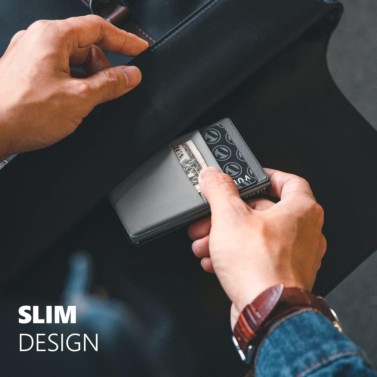 image:imageVULKIT Minimalist Wallet with ID Window amp EDC Pocket Pop Up Card Holder RFID Blocking Slim Wallet Design for Airtag Cash Coins amp Credit CardsGrey