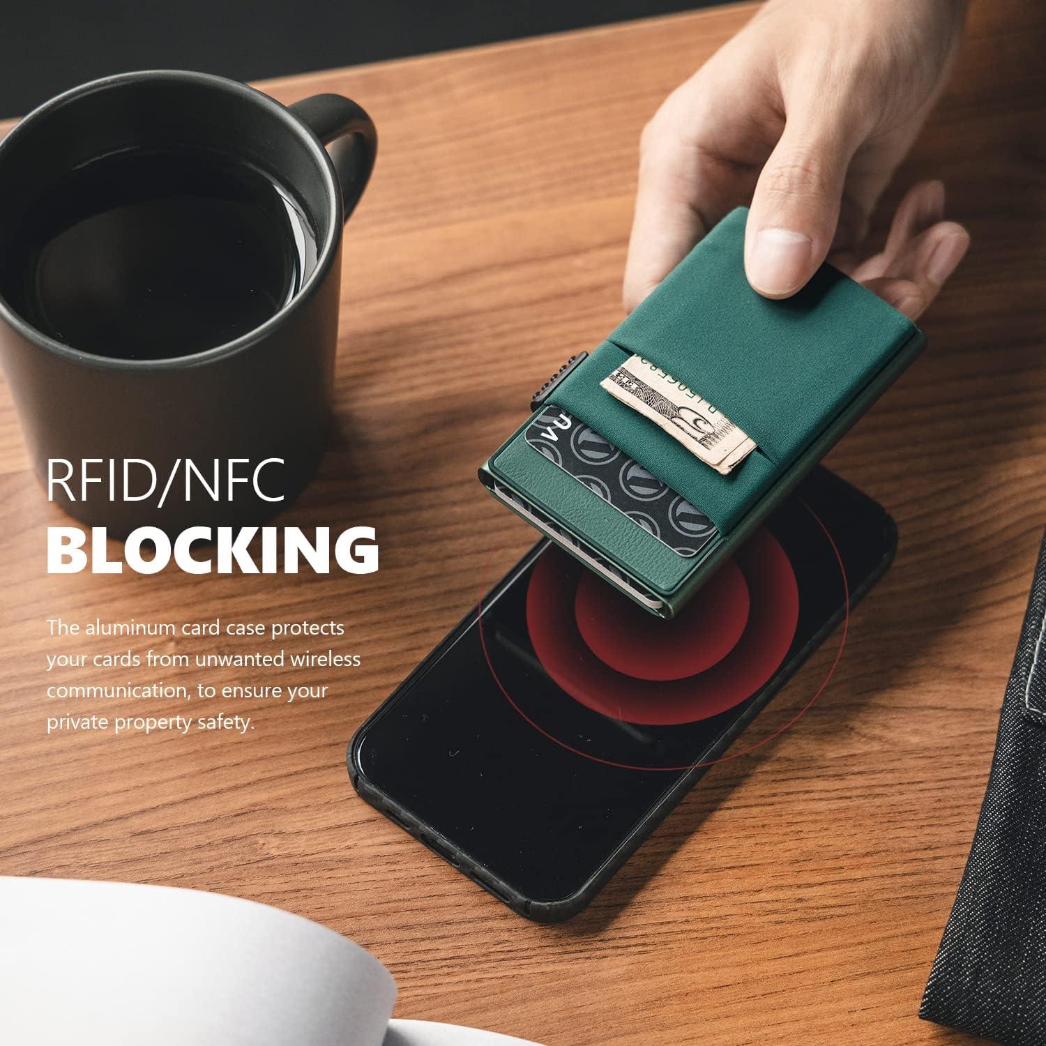 image:imageVULKIT Minimalist Wallet with ID Window amp EDC Pocket Pop Up Card Holder RFID Blocking Slim Wallet Design for Airtag Cash Coins amp Credit CardsMidnight Green