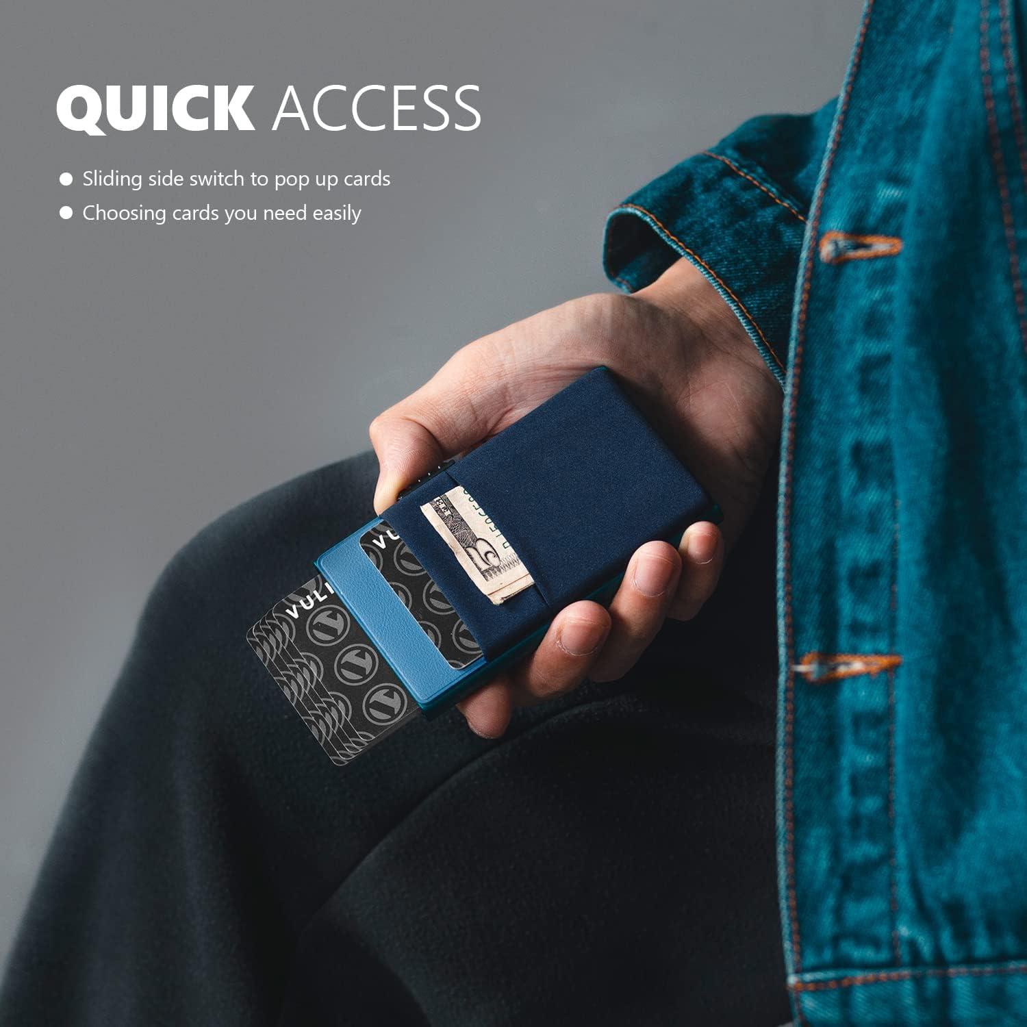 image:imageVULKIT Minimalist Wallet with ID Window amp EDC Pocket Pop Up Card Holder RFID Blocking Slim Wallet Design for Airtag Cash Coins amp Credit CardsNavy