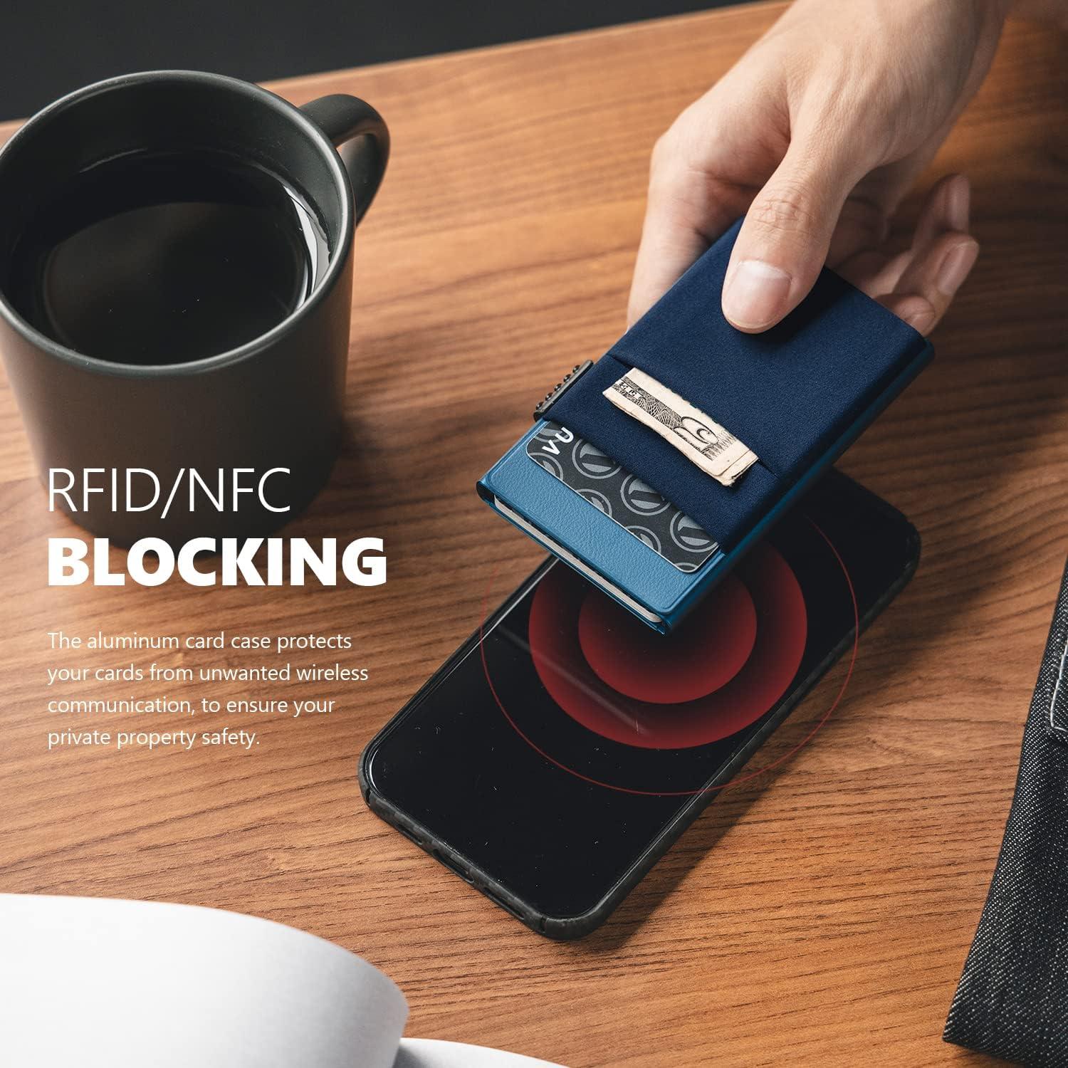 image:imageVULKIT Minimalist Wallet with ID Window amp EDC Pocket Pop Up Card Holder RFID Blocking Slim Wallet Design for Airtag Cash Coins amp Credit CardsNavy