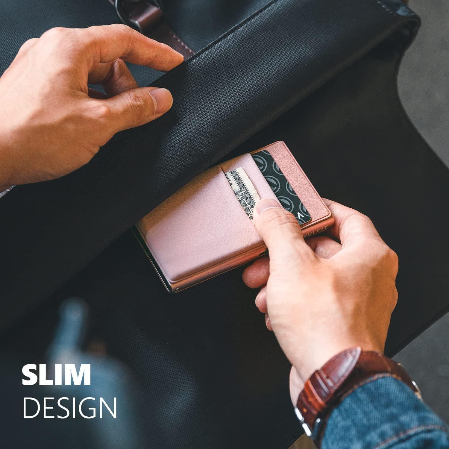 image:imageVULKIT Minimalist Wallet with ID Window amp EDC Pocket Pop Up Card Holder RFID Blocking Slim Wallet Design for Airtag Cash Coins amp Credit CardsPink