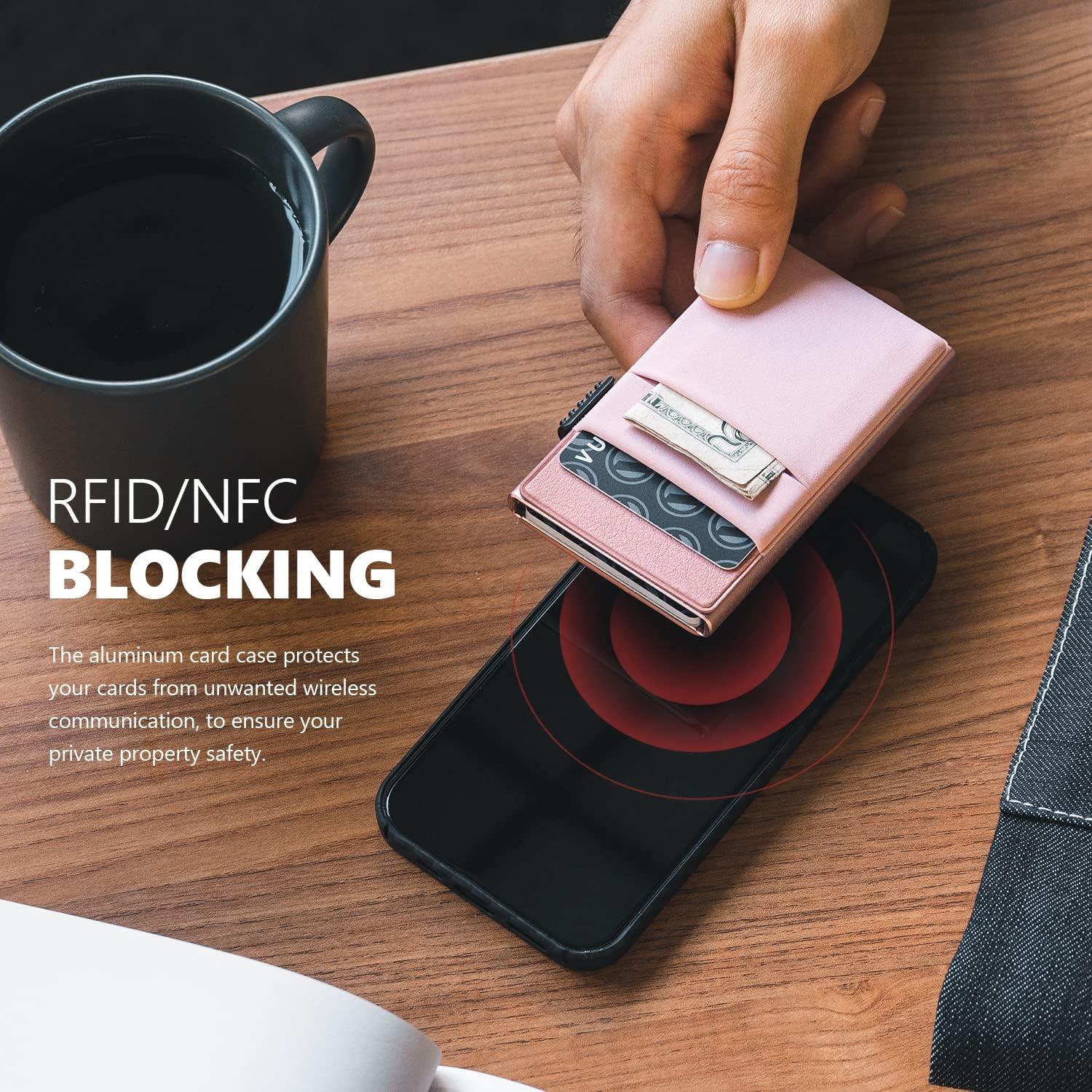 image:imageVULKIT Minimalist Wallet with ID Window amp EDC Pocket Pop Up Card Holder RFID Blocking Slim Wallet Design for Airtag Cash Coins amp Credit CardsPink