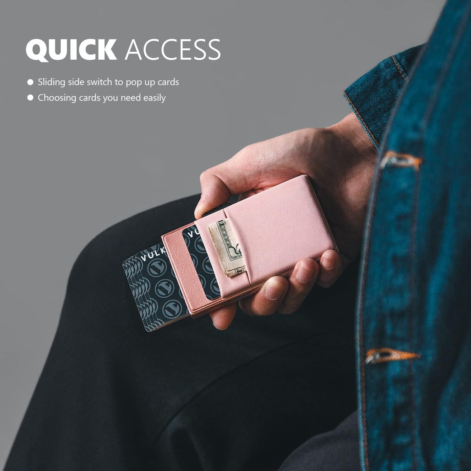 image:imageVULKIT Minimalist Wallet with ID Window amp EDC Pocket Pop Up Card Holder RFID Blocking Slim Wallet Design for Airtag Cash Coins amp Credit CardsPink