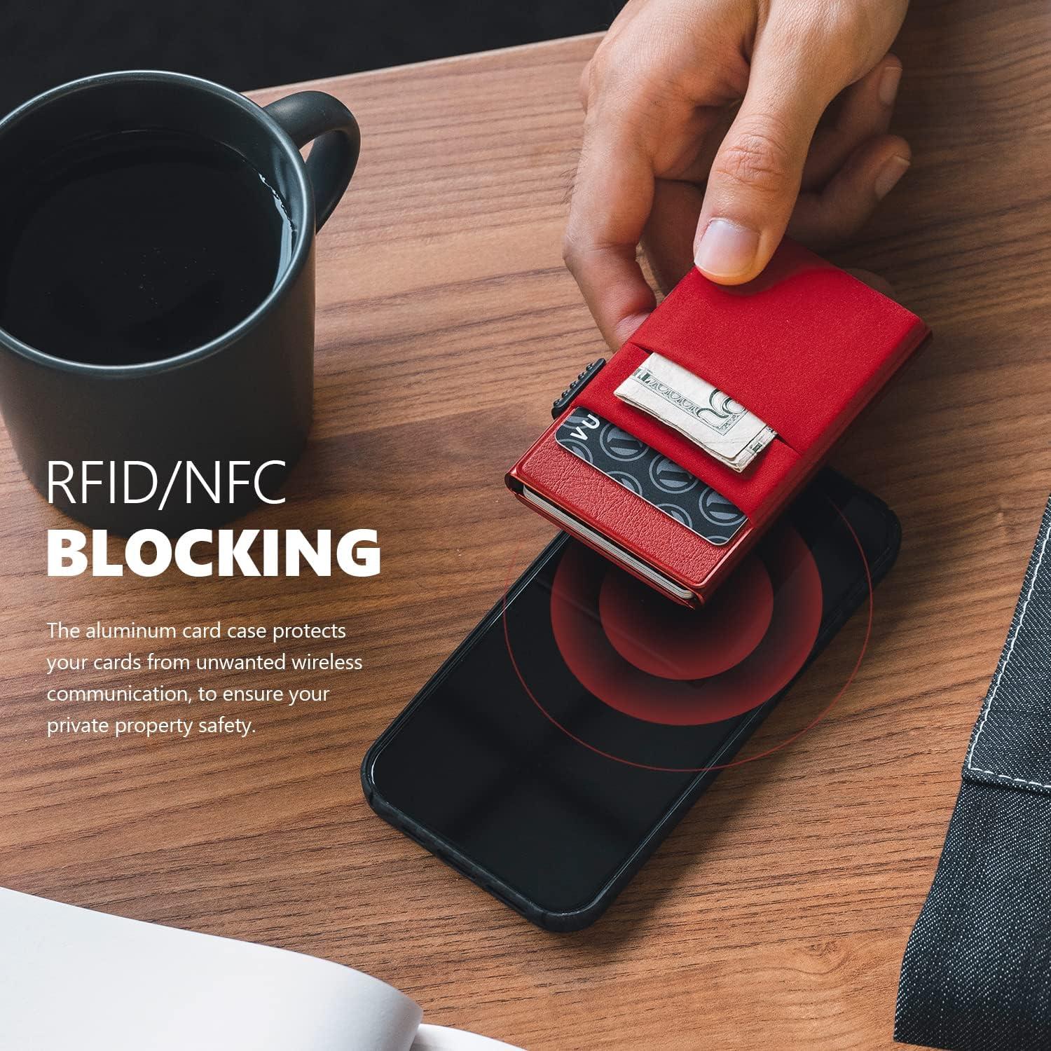 image:imageVULKIT Minimalist Wallet with ID Window amp EDC Pocket Pop Up Card Holder RFID Blocking Slim Wallet Design for Airtag Cash Coins amp Credit CardsRed