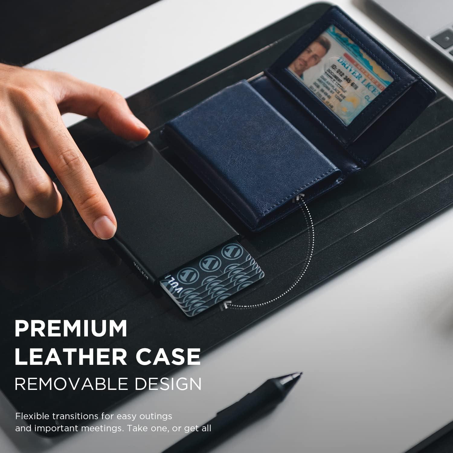image:imageVULKIT Money Clip Wallet Pop Up Card Holder RFID Protection Mens Leather Wallet 2IN1 Business Card Holder For 7 Cards amp 15 BillsNavy