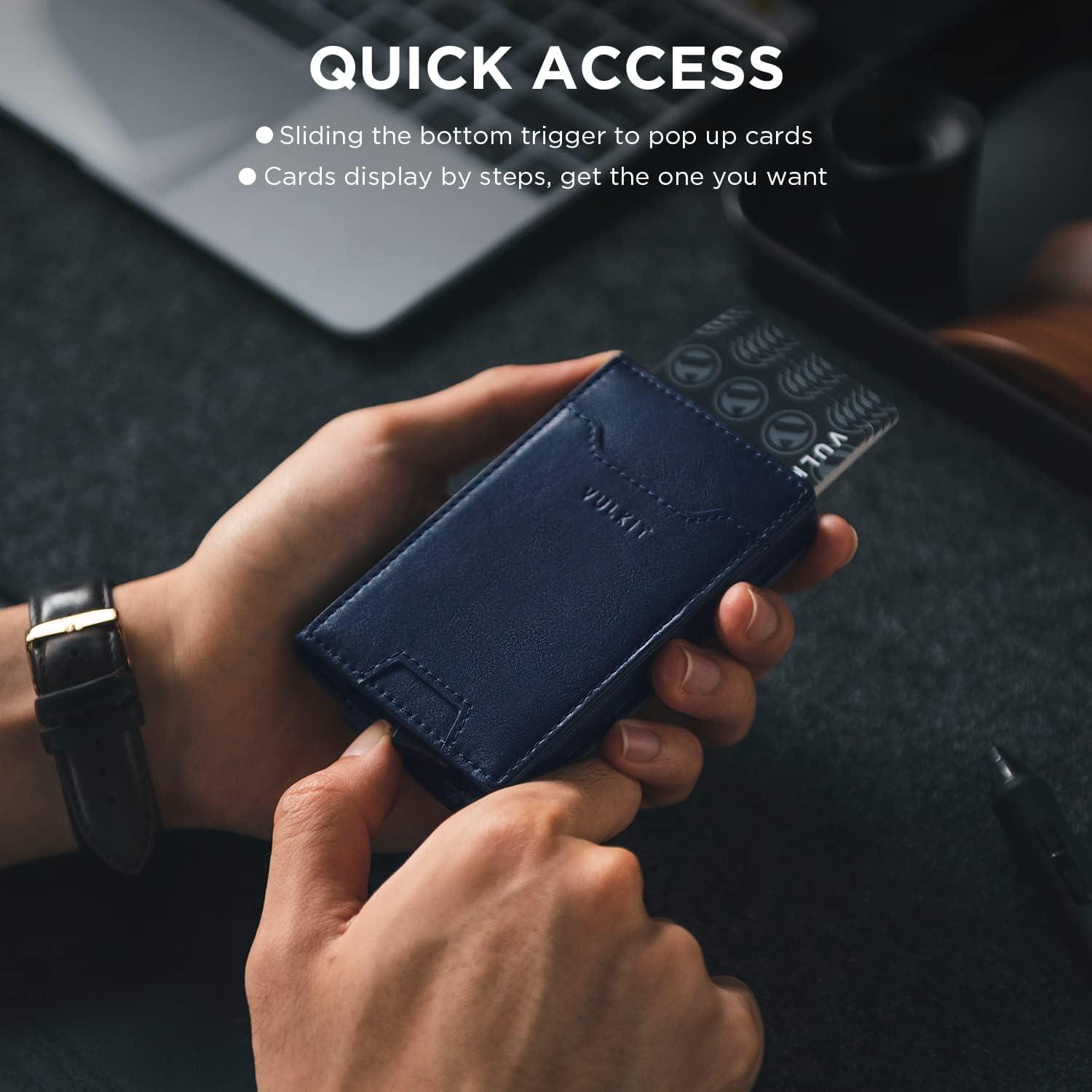 image:imageVULKIT Money Clip Wallet Pop Up Card Holder RFID Protection Mens Leather Wallet 2IN1 Business Card Holder For 7 Cards amp 15 BillsNavy