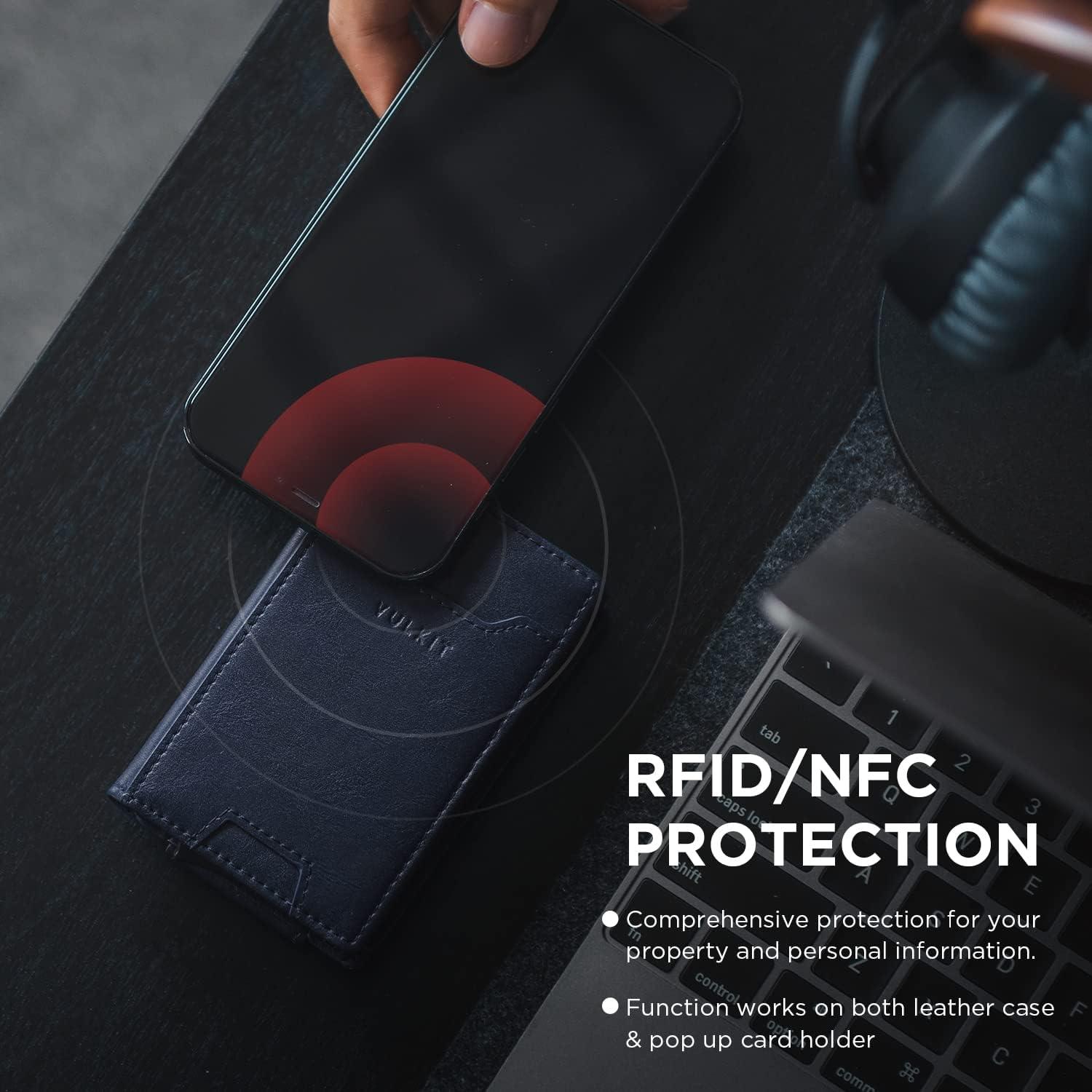 image:imageVULKIT Money Clip Wallet Pop Up Card Holder RFID Protection Mens Leather Wallet 2IN1 Business Card Holder For 7 Cards amp 15 BillsNavy