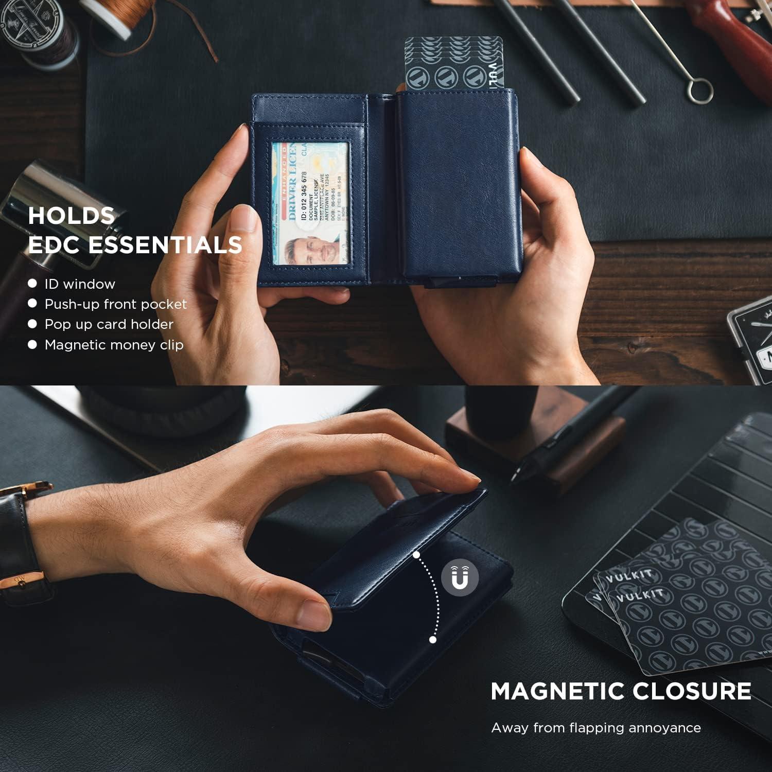 image:imageVULKIT Money Clip Wallet Pop Up Card Holder RFID Protection Mens Leather Wallet 2IN1 Business Card Holder For 7 Cards amp 15 BillsNavy