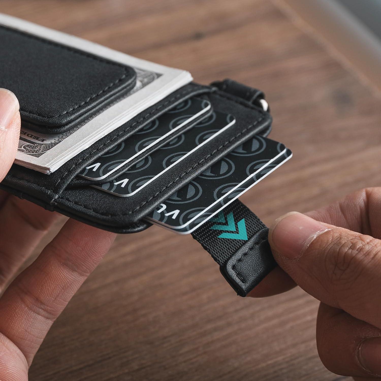 image:imageVULKIT Money Clip Wallet with Key Ring Slim Minimalist Design Magnetic Cash Clip Credit Card Wallet for Mens WomensBlack