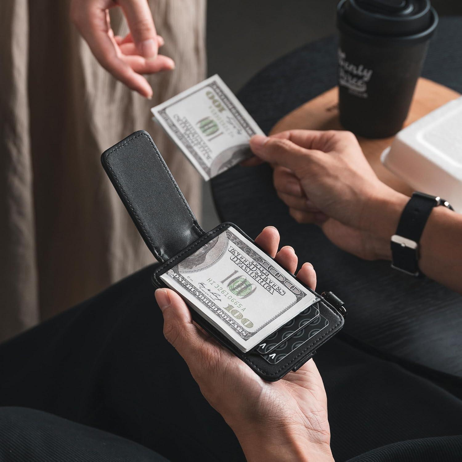 image:imageVULKIT Money Clip Wallet with Key Ring Slim Minimalist Design Magnetic Cash Clip Credit Card Wallet for Mens WomensBlack