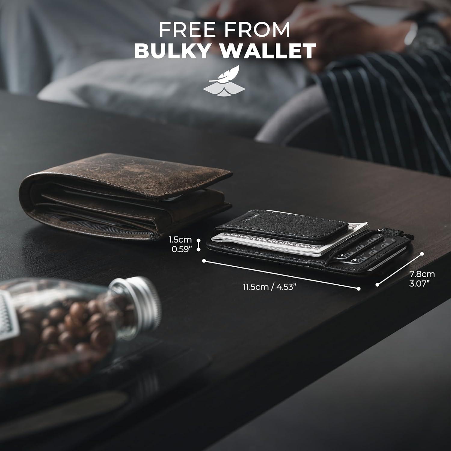 image:imageVULKIT Money Clip Wallet with Key Ring Slim Minimalist Design Magnetic Cash Clip Credit Card Wallet for Mens WomensBlack