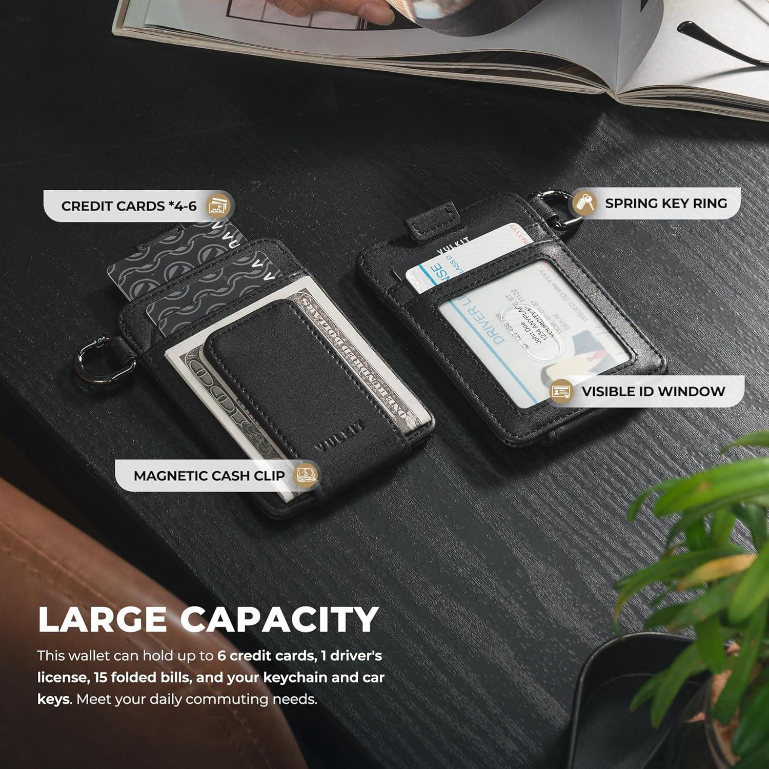 image:imageVULKIT Money Clip Wallet with Key Ring Slim Minimalist Design Magnetic Cash Clip Credit Card Wallet for Mens WomensBlack