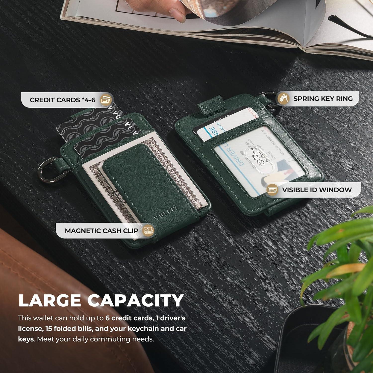 image:imageVULKIT Money Clip Wallet with Key Ring Slim Minimalist Design Magnetic Cash Clip Credit Card Wallet for Mens WomensGreen