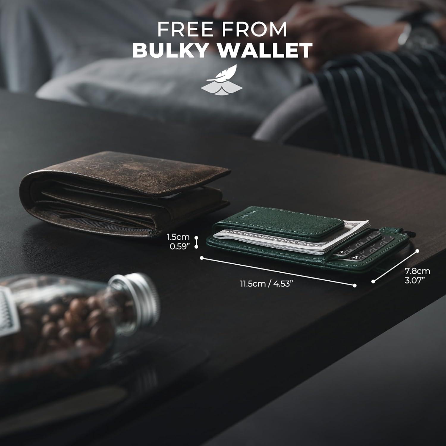 image:imageVULKIT Money Clip Wallet with Key Ring Slim Minimalist Design Magnetic Cash Clip Credit Card Wallet for Mens WomensGreen