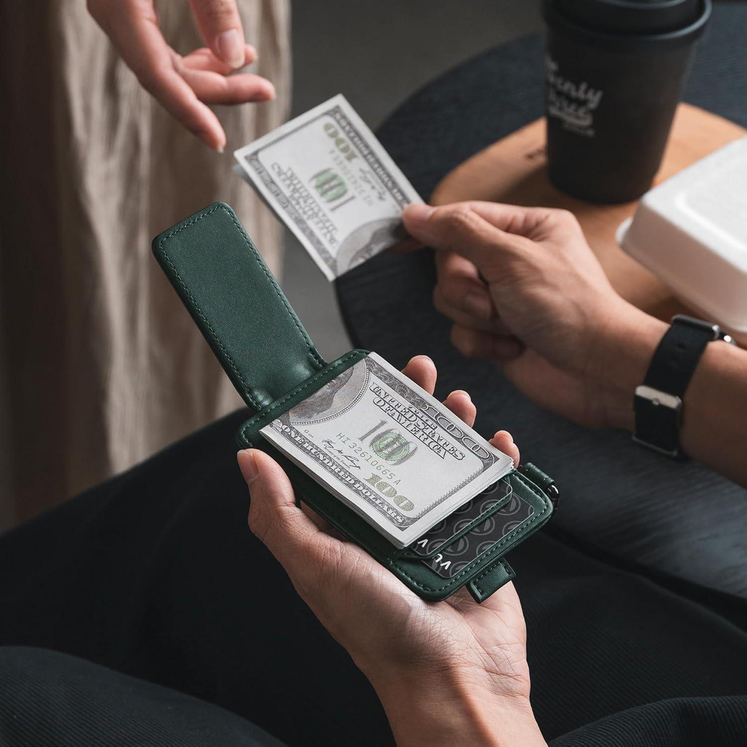 image:imageVULKIT Money Clip Wallet with Key Ring Slim Minimalist Design Magnetic Cash Clip Credit Card Wallet for Mens WomensGreen
