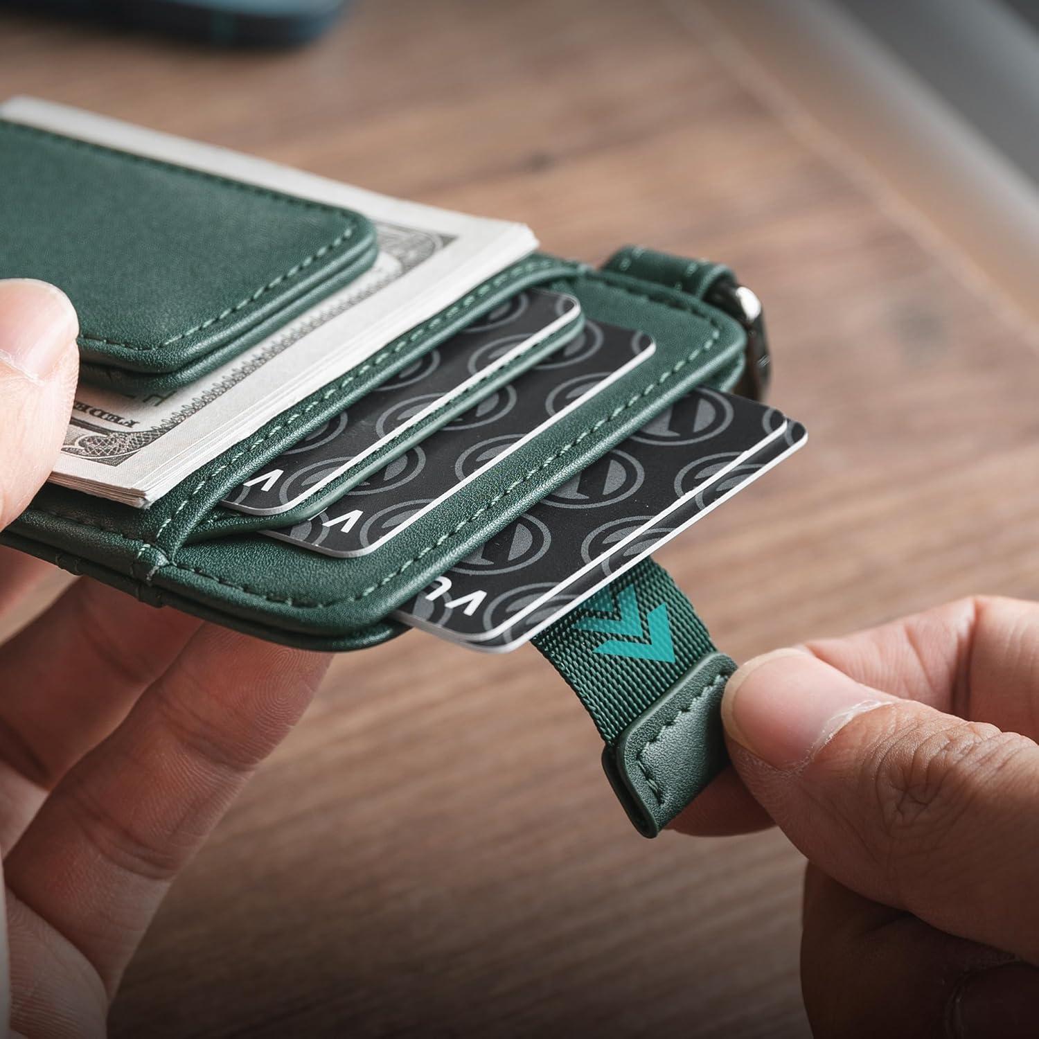 image:imageVULKIT Money Clip Wallet with Key Ring Slim Minimalist Design Magnetic Cash Clip Credit Card Wallet for Mens WomensGreen