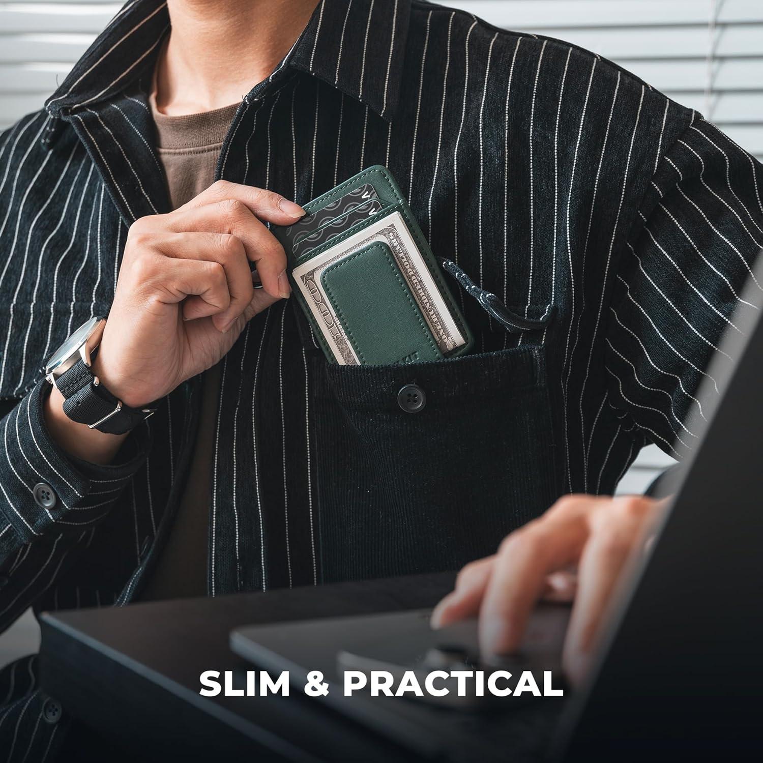 image:imageVULKIT Money Clip Wallet with Key Ring Slim Minimalist Design Magnetic Cash Clip Credit Card Wallet for Mens WomensGreen