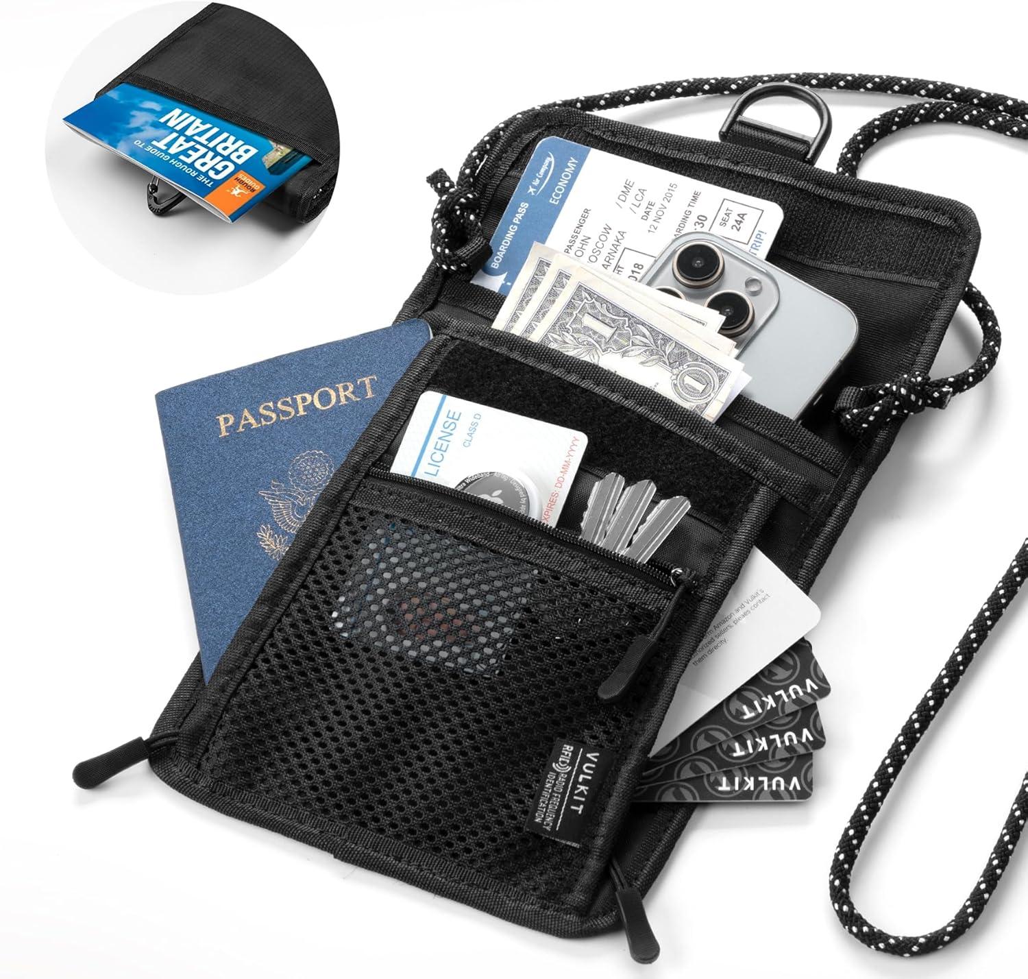 image:imageVULKIT Neck Wallet Passport Holder with RFID Protection Travel Wallet Neck Pouch Travel Essentials for Men WomenBlack