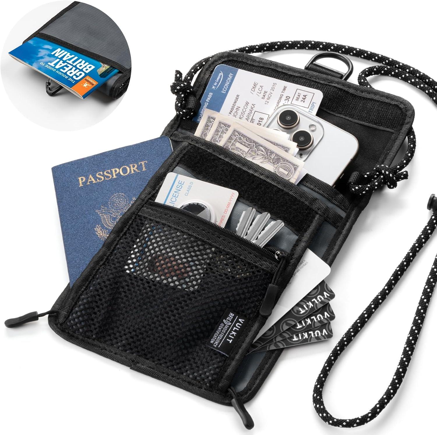 image:imageVULKIT Neck Wallet Passport Holder with RFID Protection Travel Wallet Neck Pouch Travel Essentials for Men WomenGrey