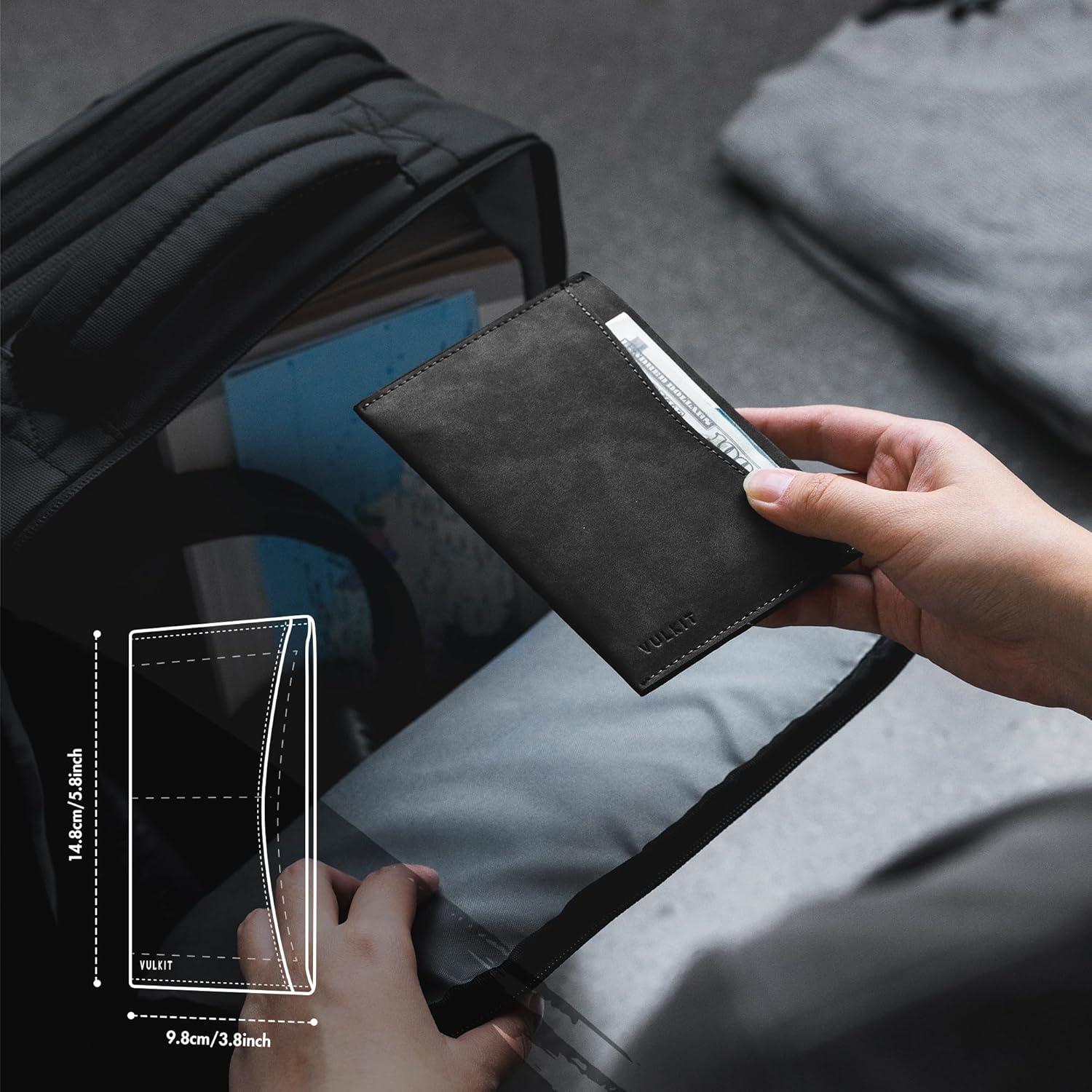 image:imageVULKIT Passport Cover Ultra Slim Design Leather Passport Sleeve RFID Blocking with 2 Card Slots AntiTheft Travel EssentialsBlack