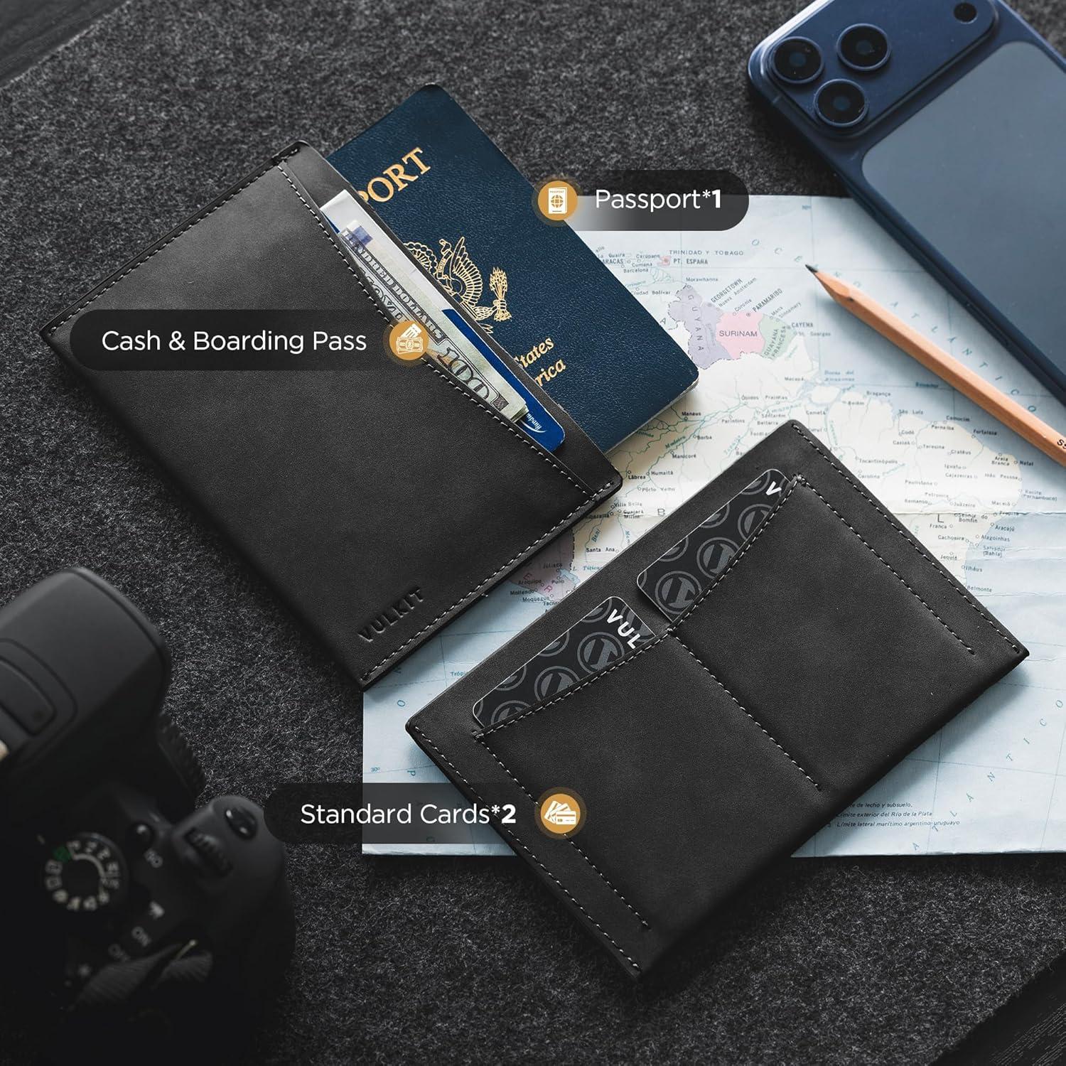 image:imageVULKIT Passport Cover Ultra Slim Design Leather Passport Sleeve RFID Blocking with 2 Card Slots AntiTheft Travel EssentialsBlack