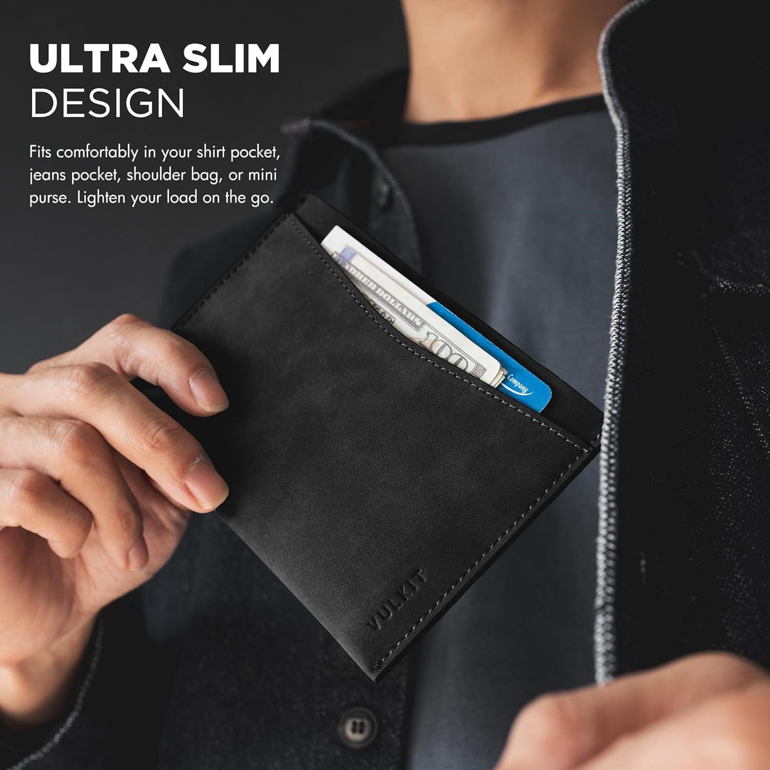 image:imageVULKIT Passport Cover Ultra Slim Design Leather Passport Sleeve RFID Blocking with 2 Card Slots AntiTheft Travel EssentialsBlack