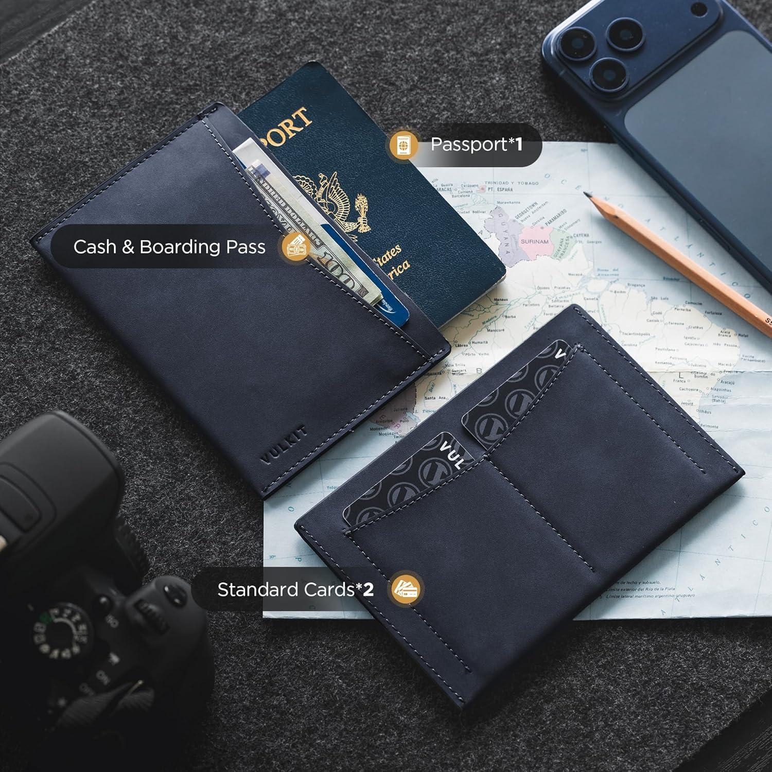image:imageVULKIT Passport Cover Ultra Slim Design Leather Passport Sleeve RFID Blocking with 2 Card Slots AntiTheft Travel EssentialsNavy