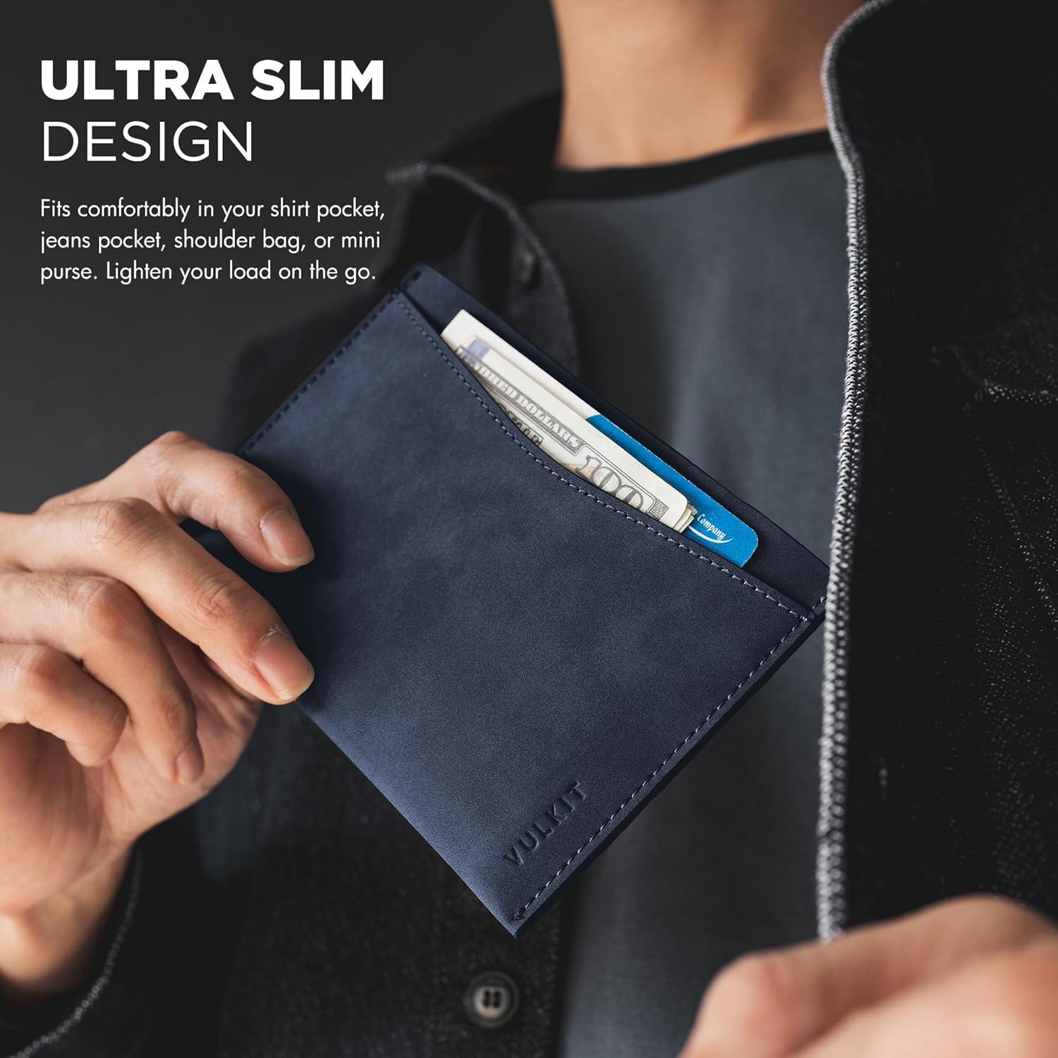 image:imageVULKIT Passport Cover Ultra Slim Design Leather Passport Sleeve RFID Blocking with 2 Card Slots AntiTheft Travel EssentialsNavy