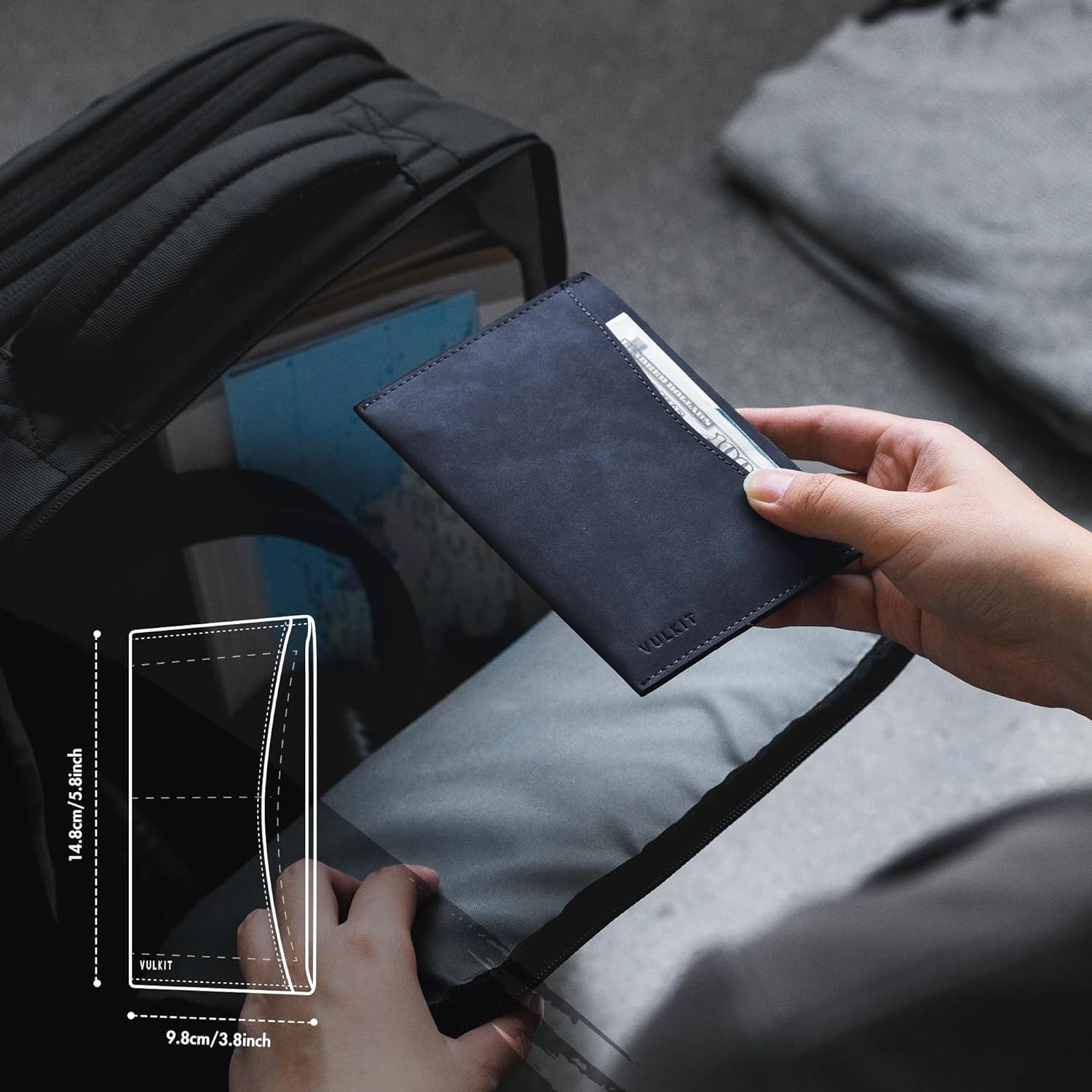 image:imageVULKIT Passport Cover Ultra Slim Design Leather Passport Sleeve RFID Blocking with 2 Card Slots AntiTheft Travel EssentialsNavy